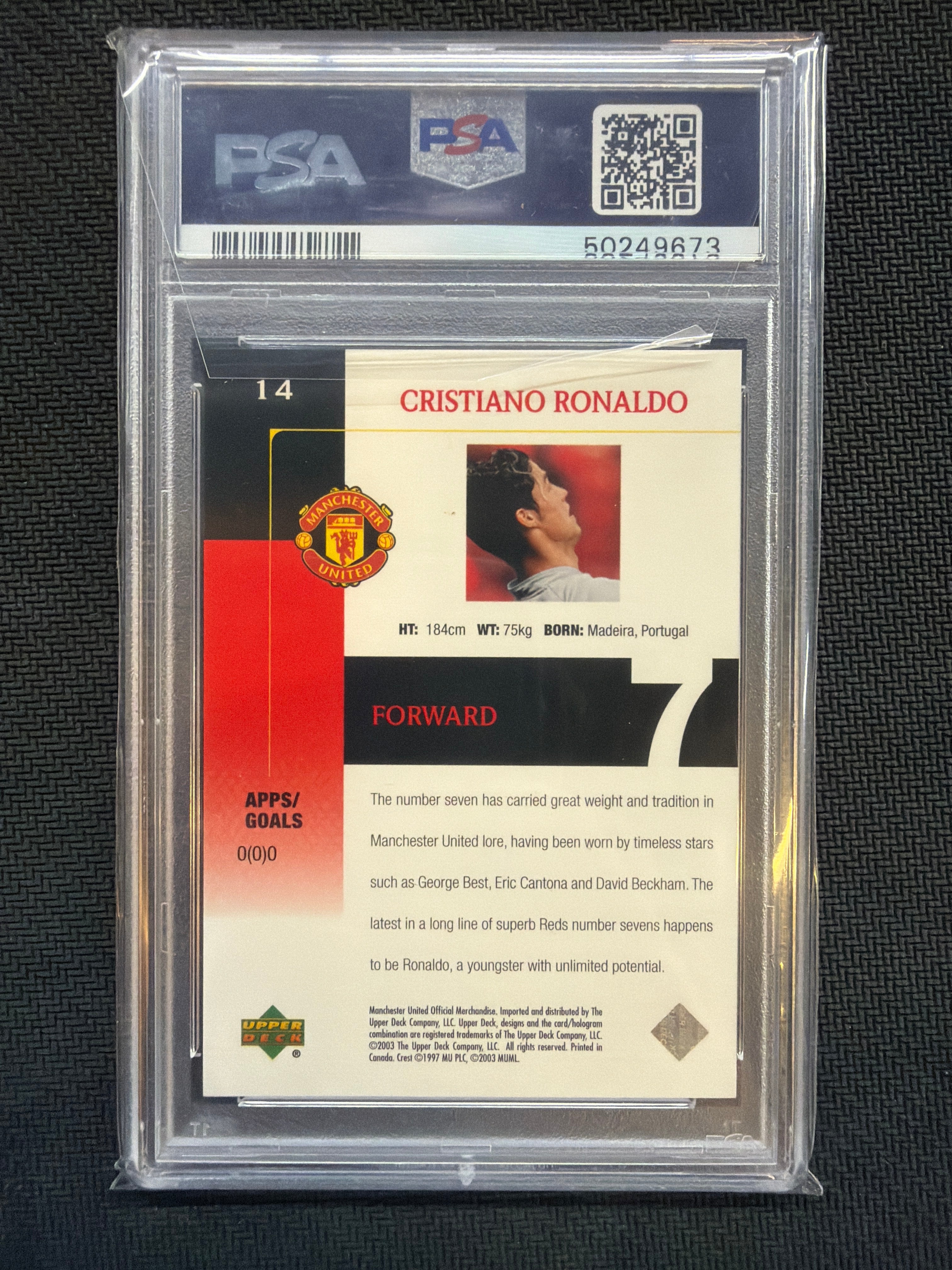 2003 Upper Deck Cristiano Ronaldo #14 Manchester United PSA 9 673