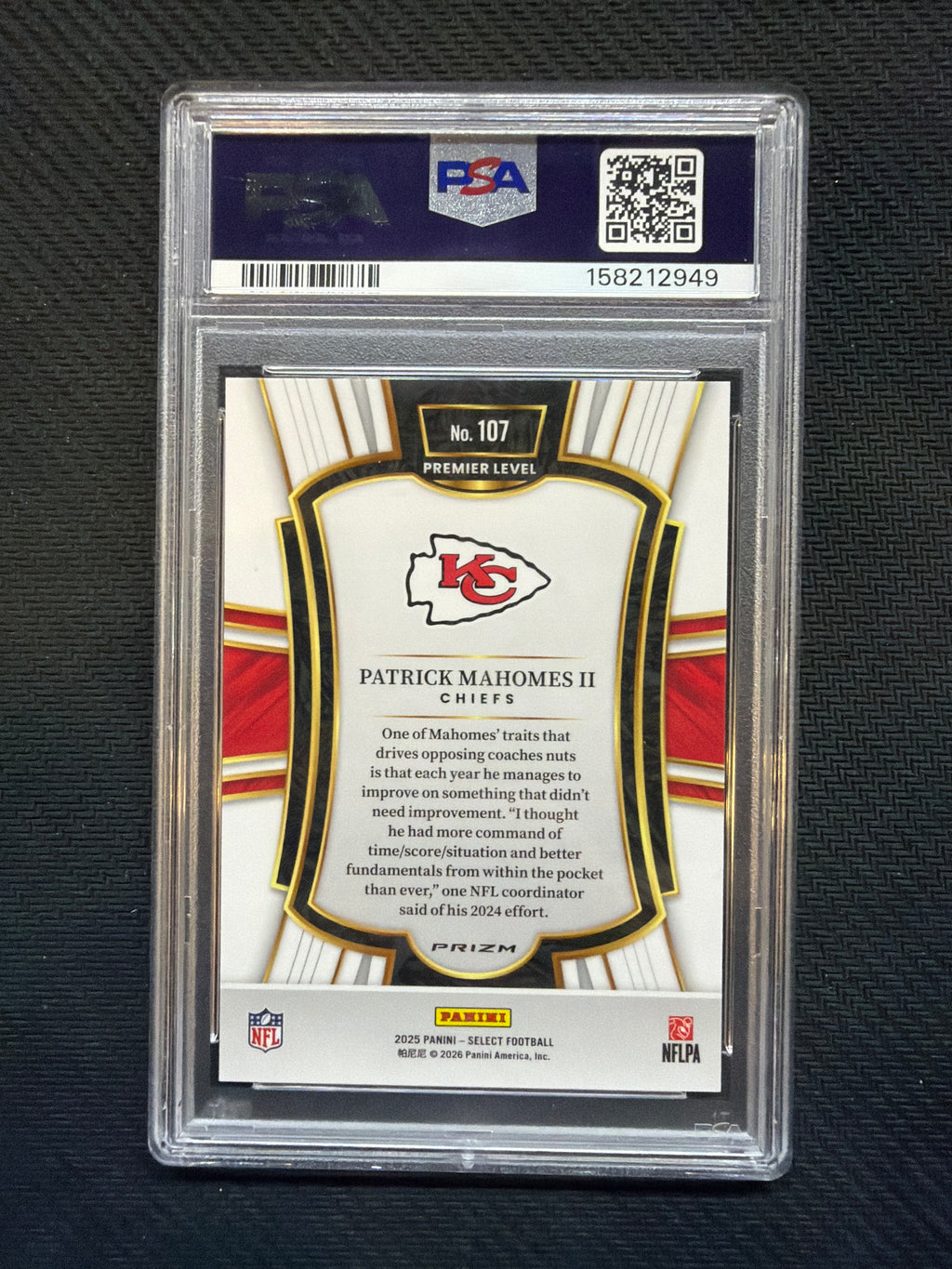 2025 Select Patrick Mahomes Premier Level Disco PSA 10 Chiefs