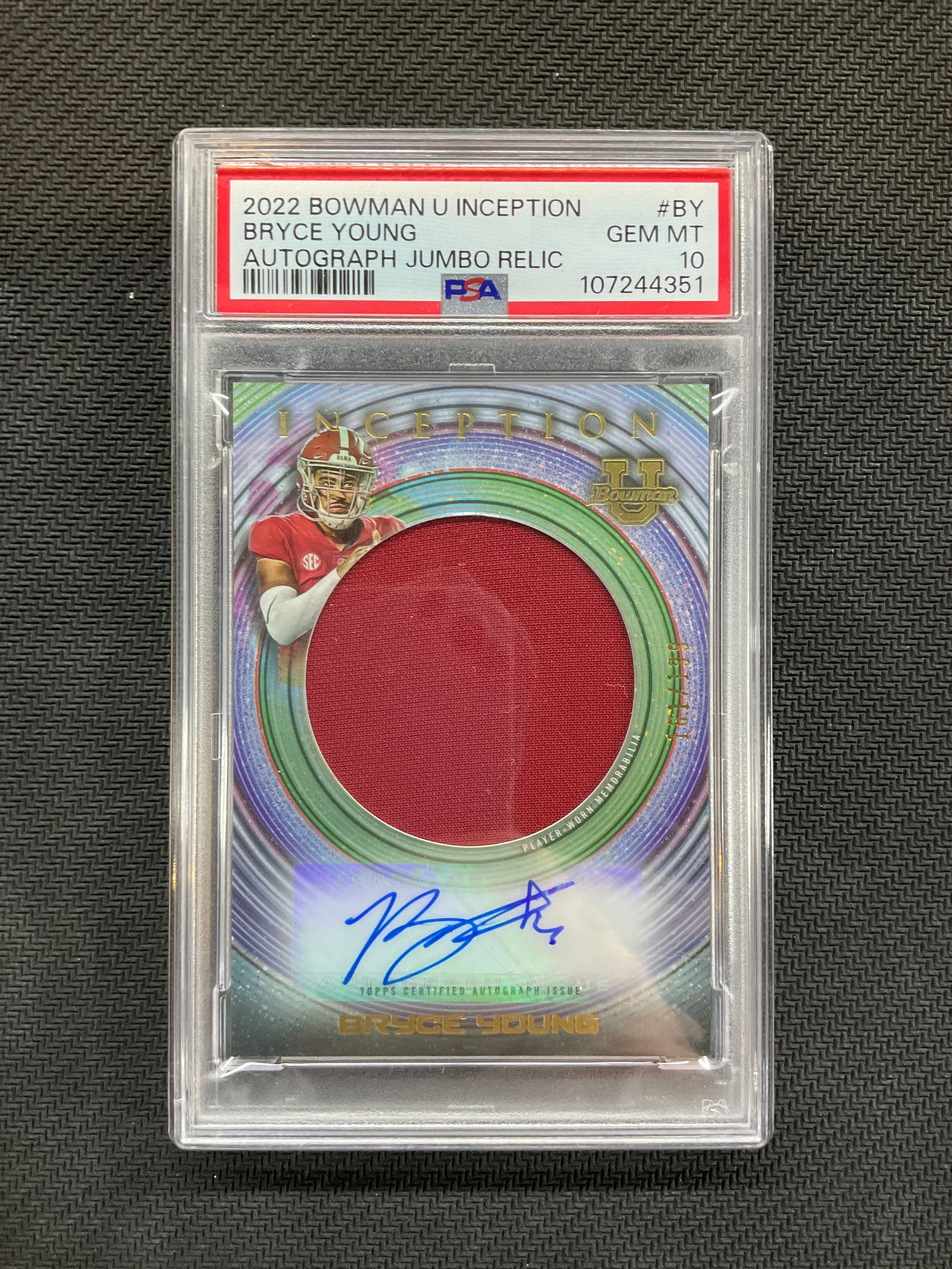 2022 Bowman U Inception Bryce Young Patch Auto /199 PSA 10 Alabama 351