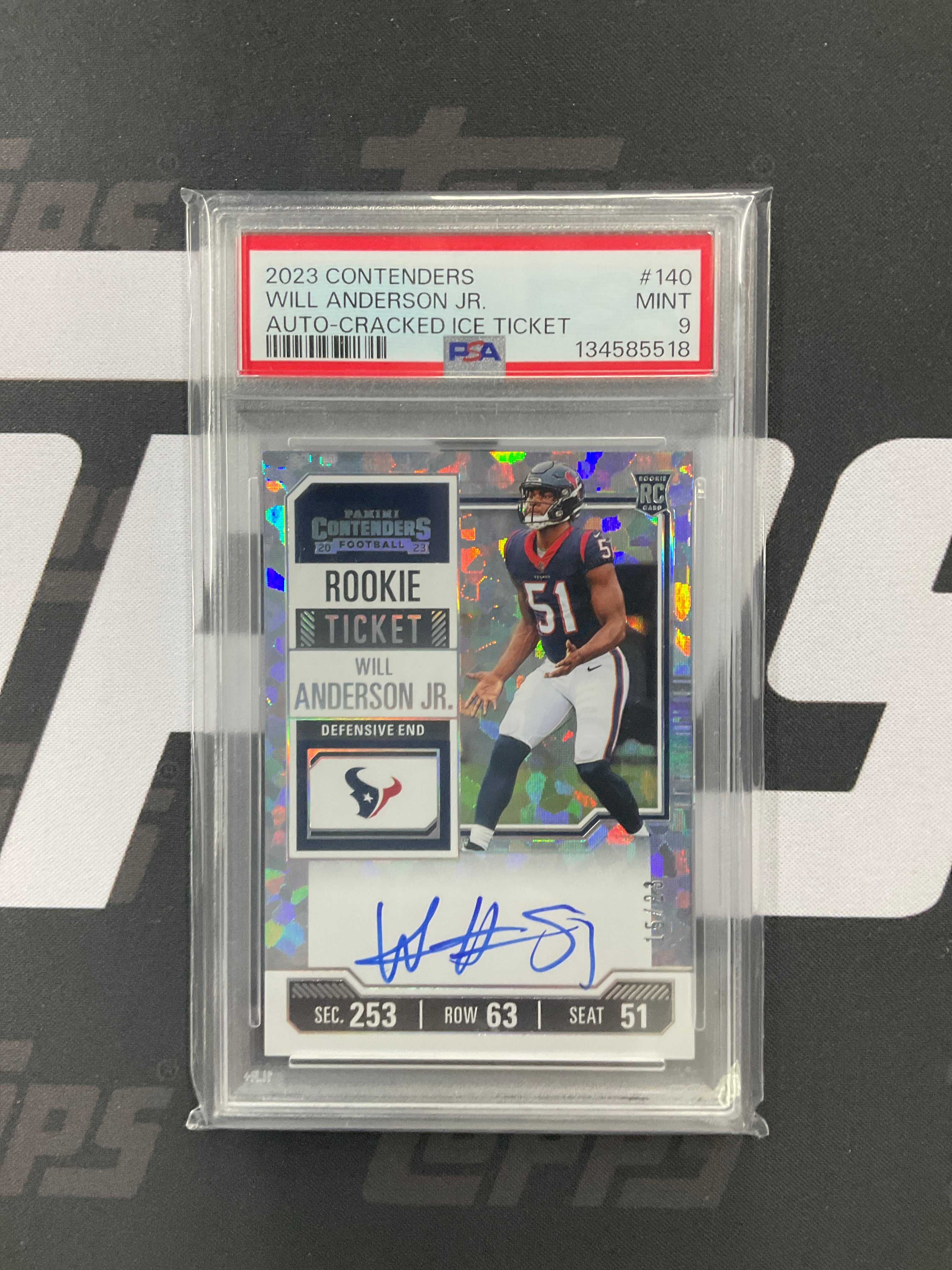 2023 Contenders Will Anderson Cracked Ice Auto /23 PSA 9