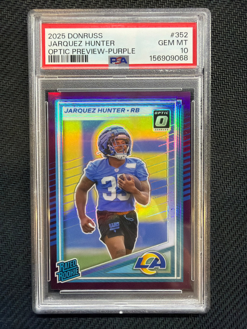 2025 Donruss Jarquez Hunter Optic Preview Purple /50 #352 PSA 10 Rams