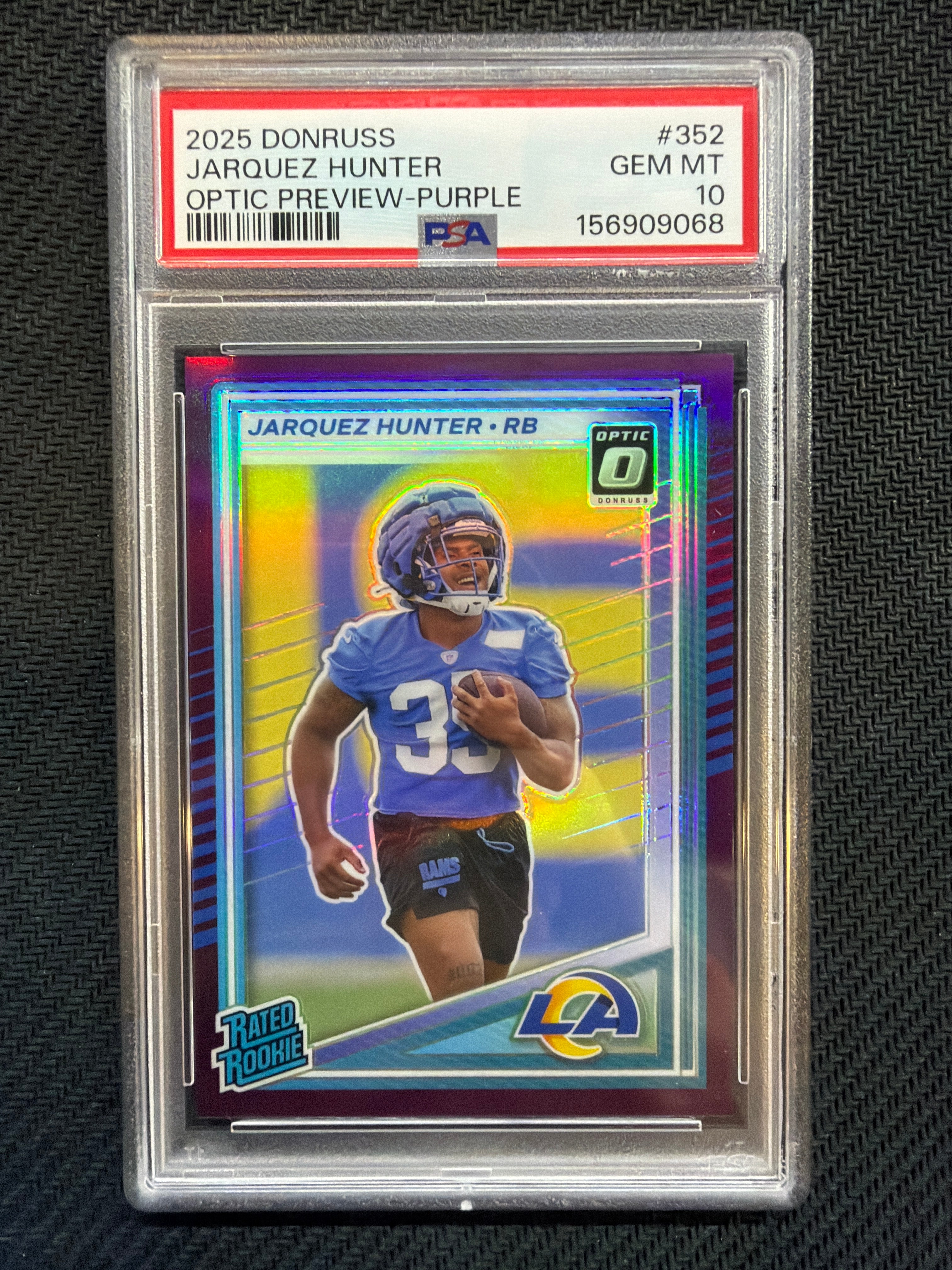 2025 Donruss Jarquez Hunter Optic Preview Purple /50 #352 PSA 10 Rams