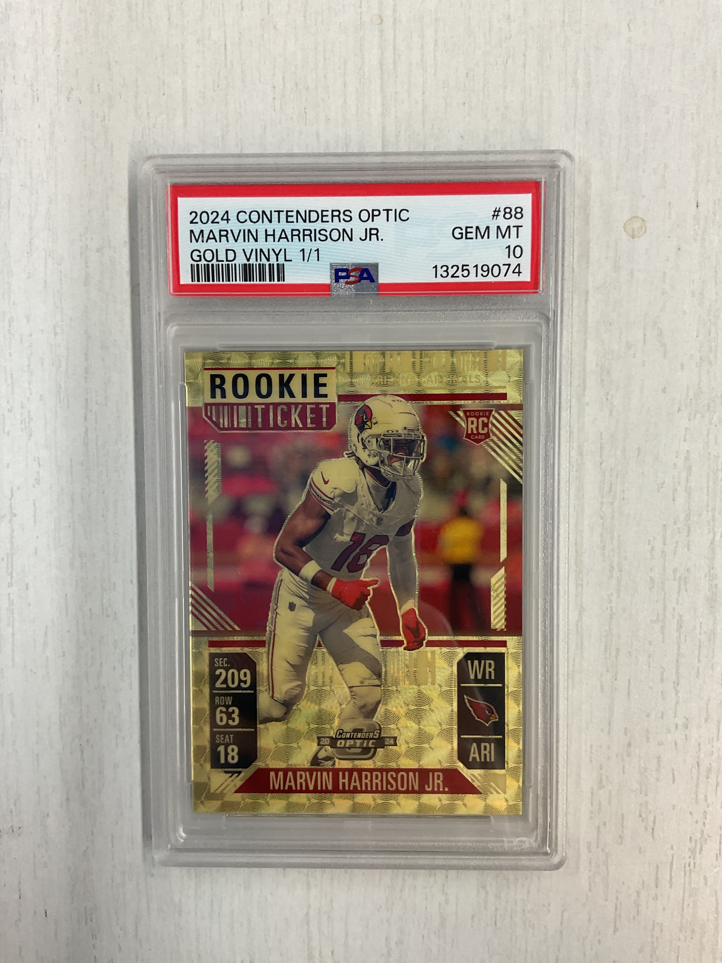 2024 Contenders Optic Marvin Harrison Jr. Gold Vinyl 1/1 PSA 10