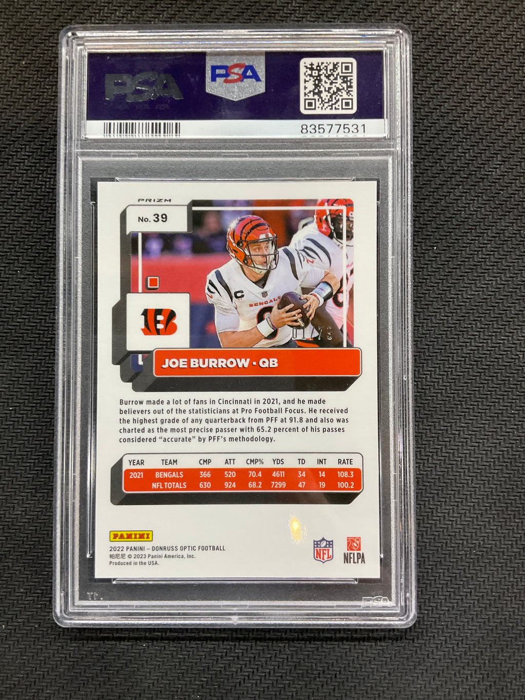 2022 Donruss Optic Joe Burrow Pink Velocity /79 PSA 10 531