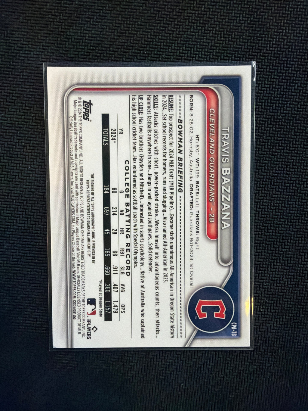 2025 Bowman Chrome Travis Bazzana 1st Auto Purple /250