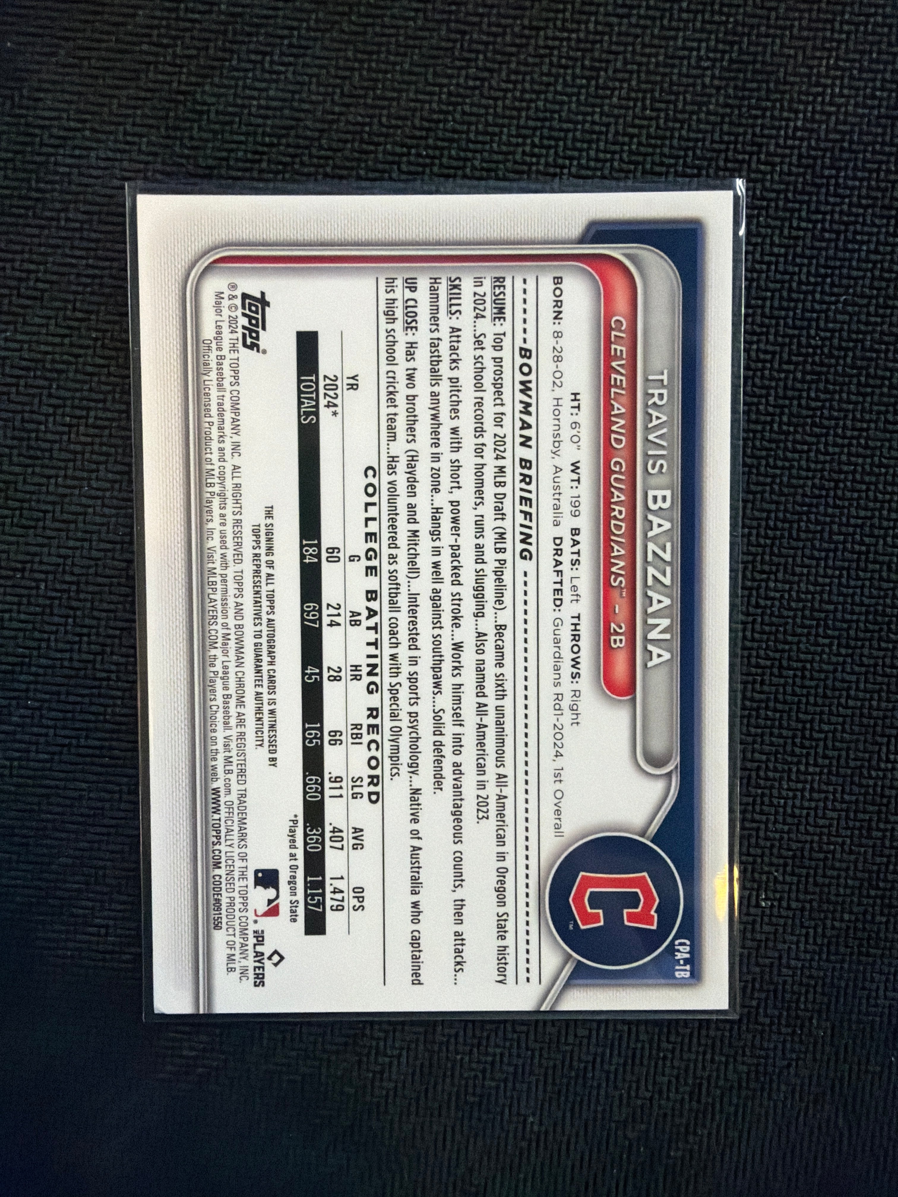2025 Bowman Chrome Travis Bazzana 1st Auto Purple /250