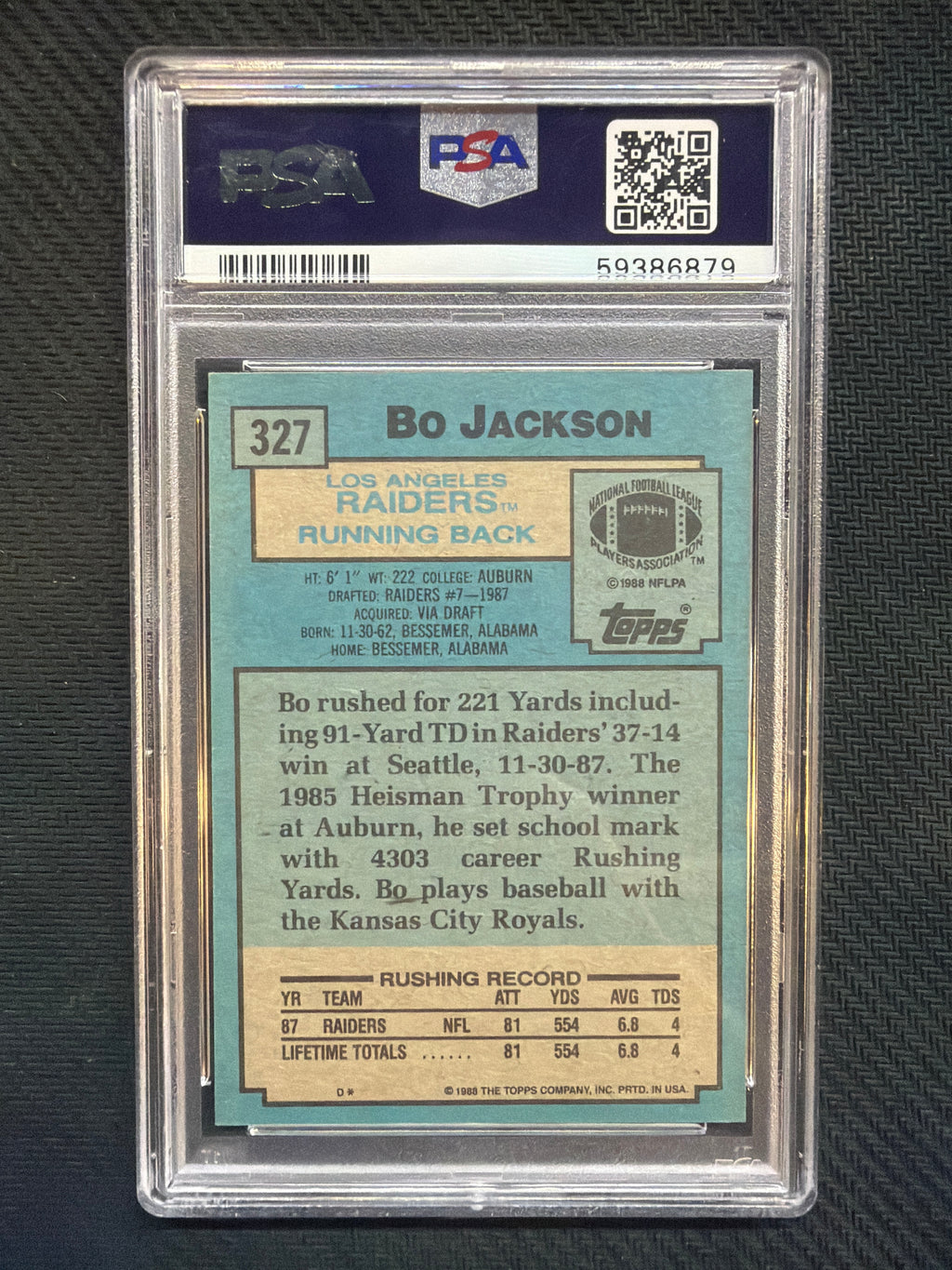 1988 Topps Bo Jackson Rookie PSA 8 Raiders