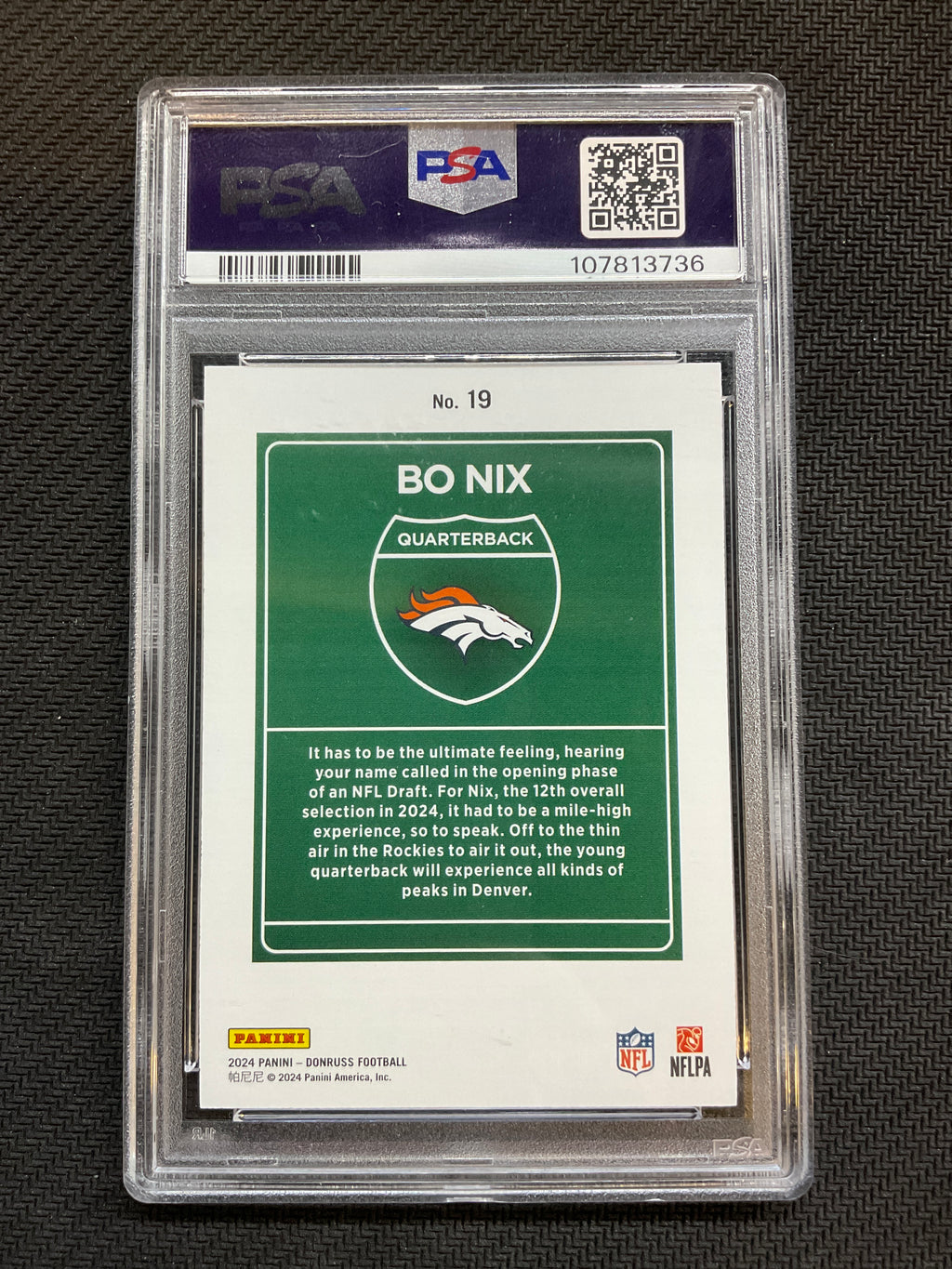 2024 Donruss Bo Nix Downtown! PSA 10 Broncos
