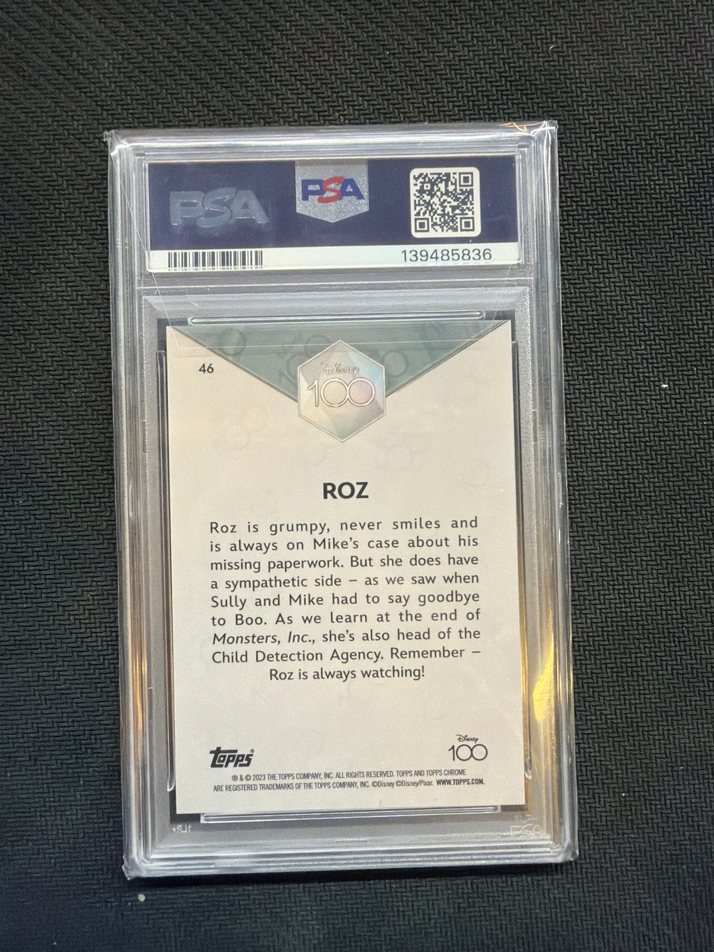 2023 Topps Chrome Disney 100 Roz Pink /399 PSA 10