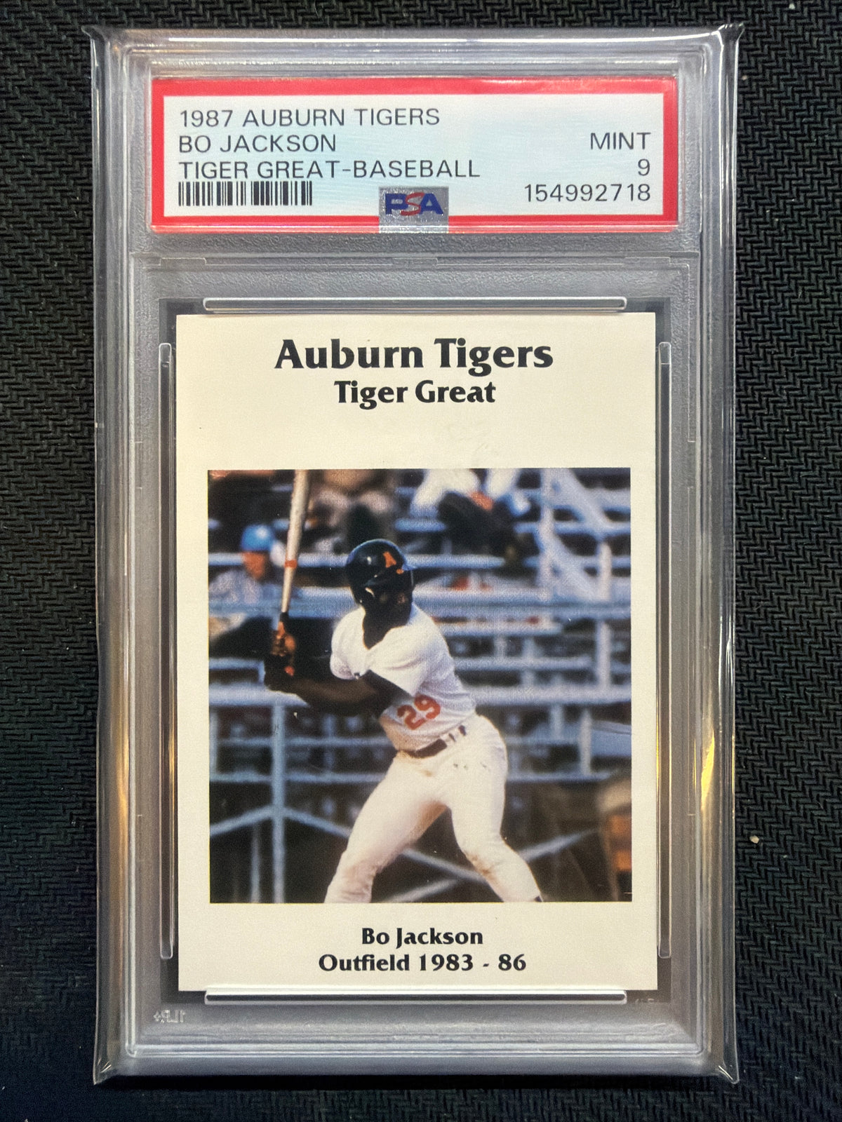 1987 Auburn Tigers Bo Jackson Tiger Great Baseball PSA 9