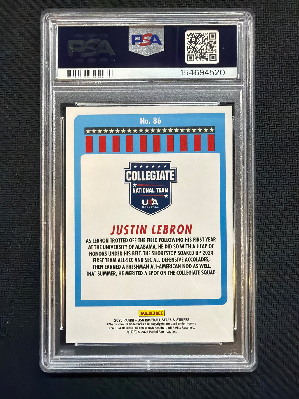 2025 Panini Stars & Stripes Justin LeBron Rookie PSA 7 520