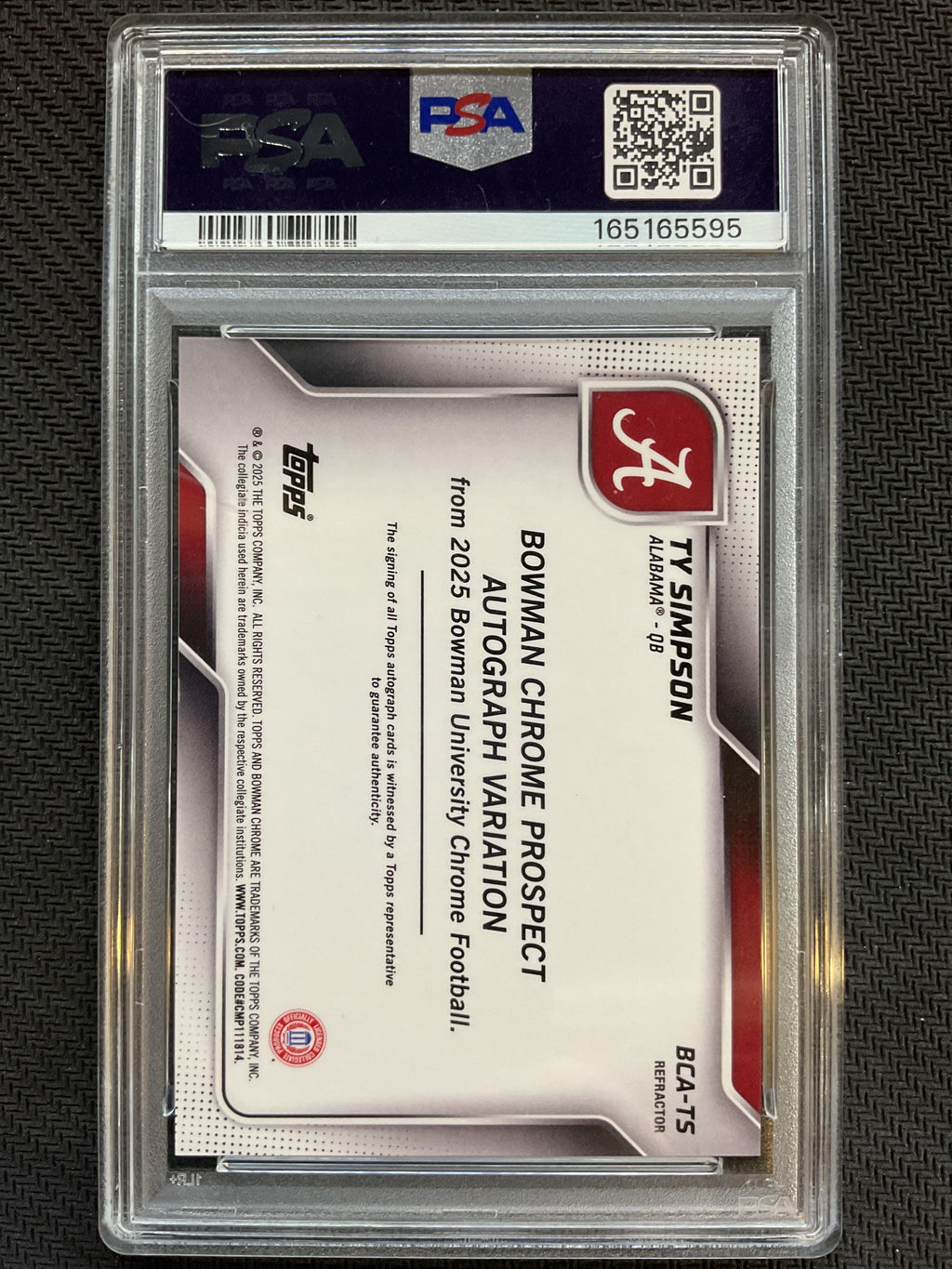 2025 Bowman Chrome U Ty Simspon Refractor Auto /299 PSA 10 Alabama