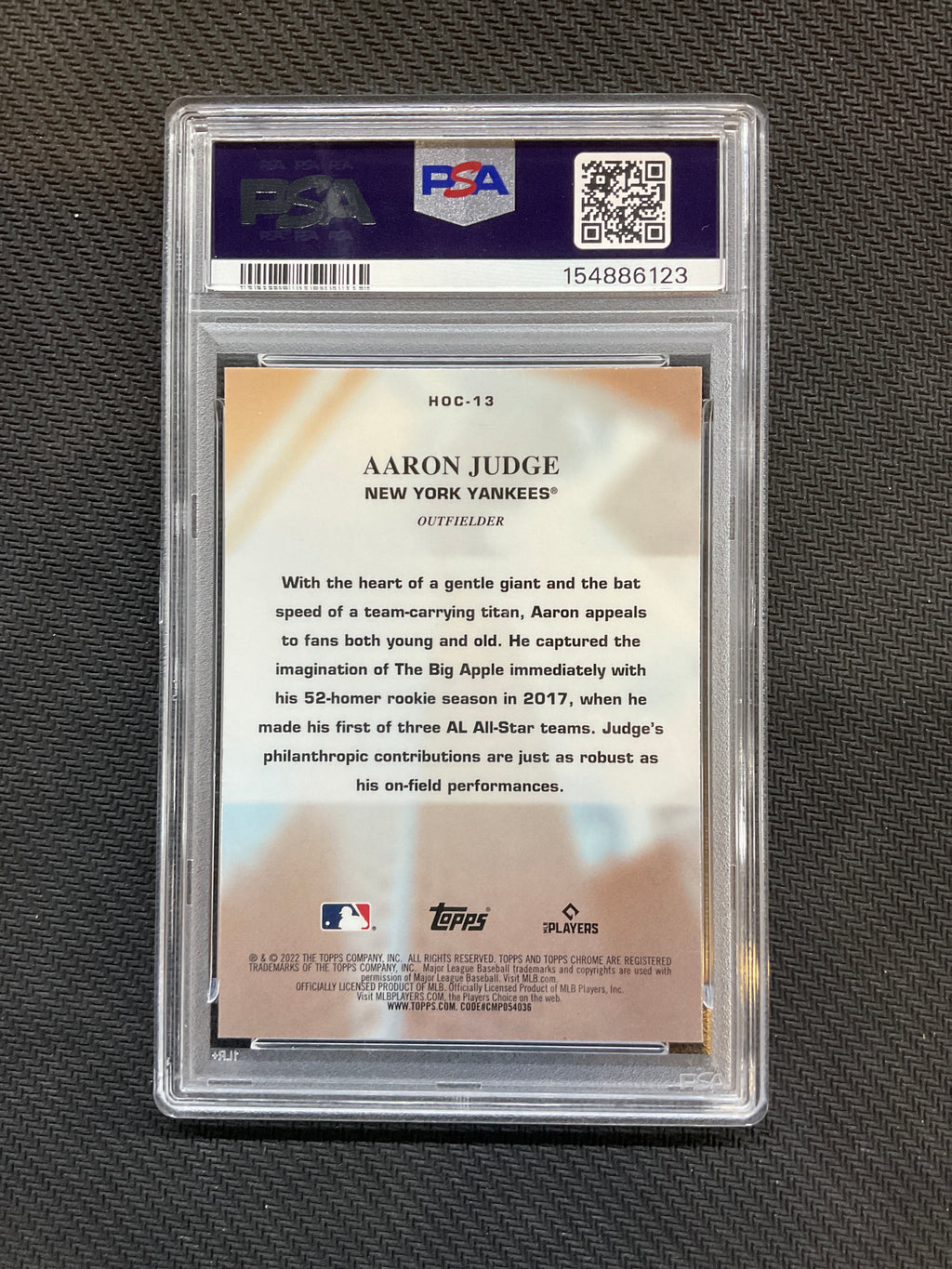 2022 Topps Chrome Aaron Judge Heart Of The City PSA 9