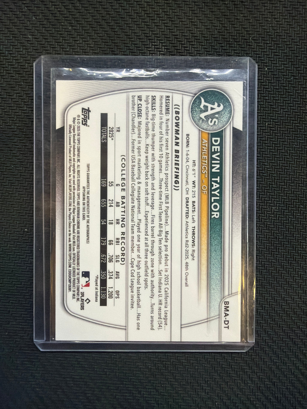2025 Bowman Chrome Devin Taylor Mega Green Auto /99 A's