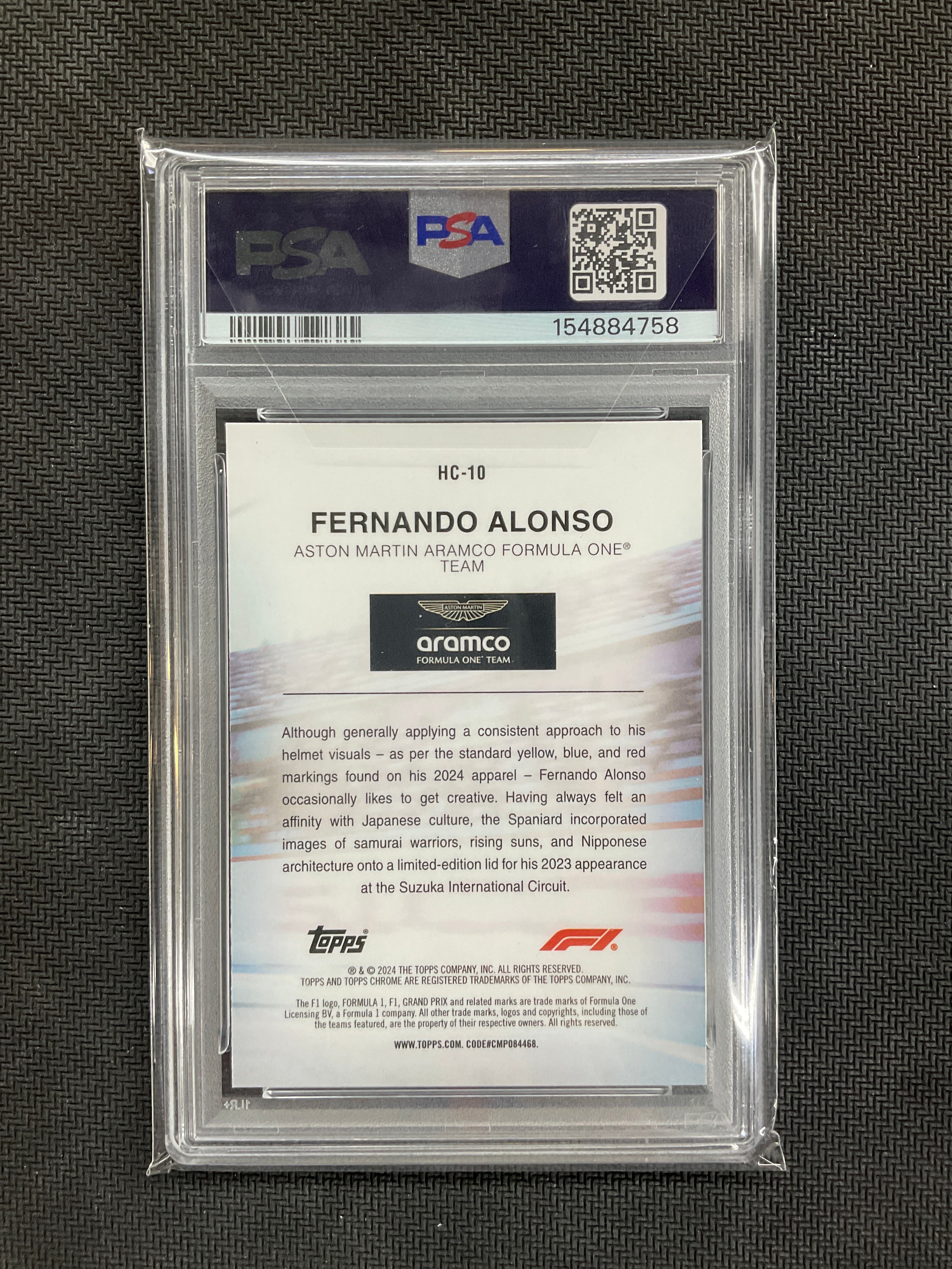 2024 Topps Chrome F1 Fernando Alonso Helmet Collection PSA 10
