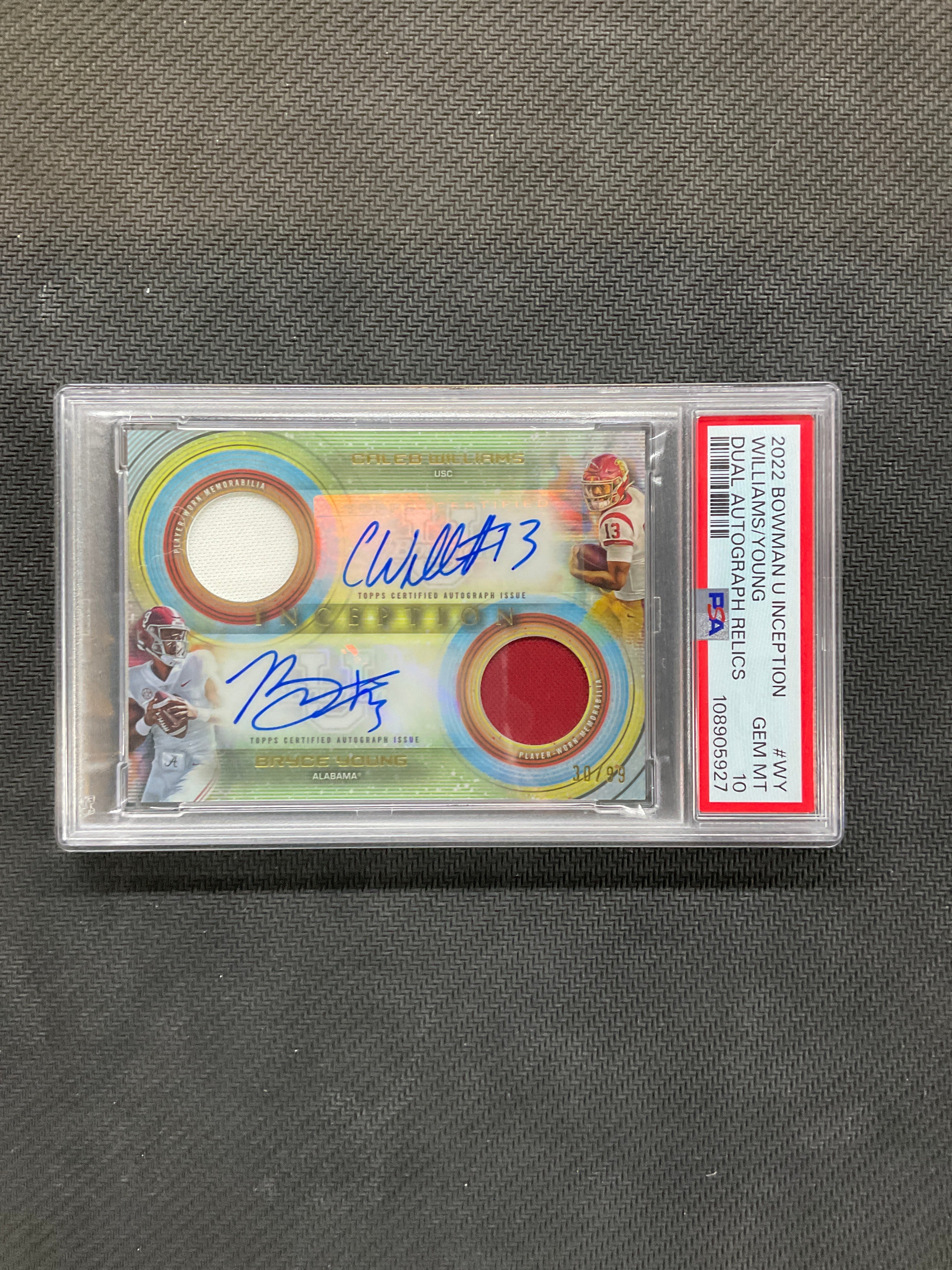 2022 Bowman U Inception Caleb Williams Bryce Young Dual Auto /99 PSA 10