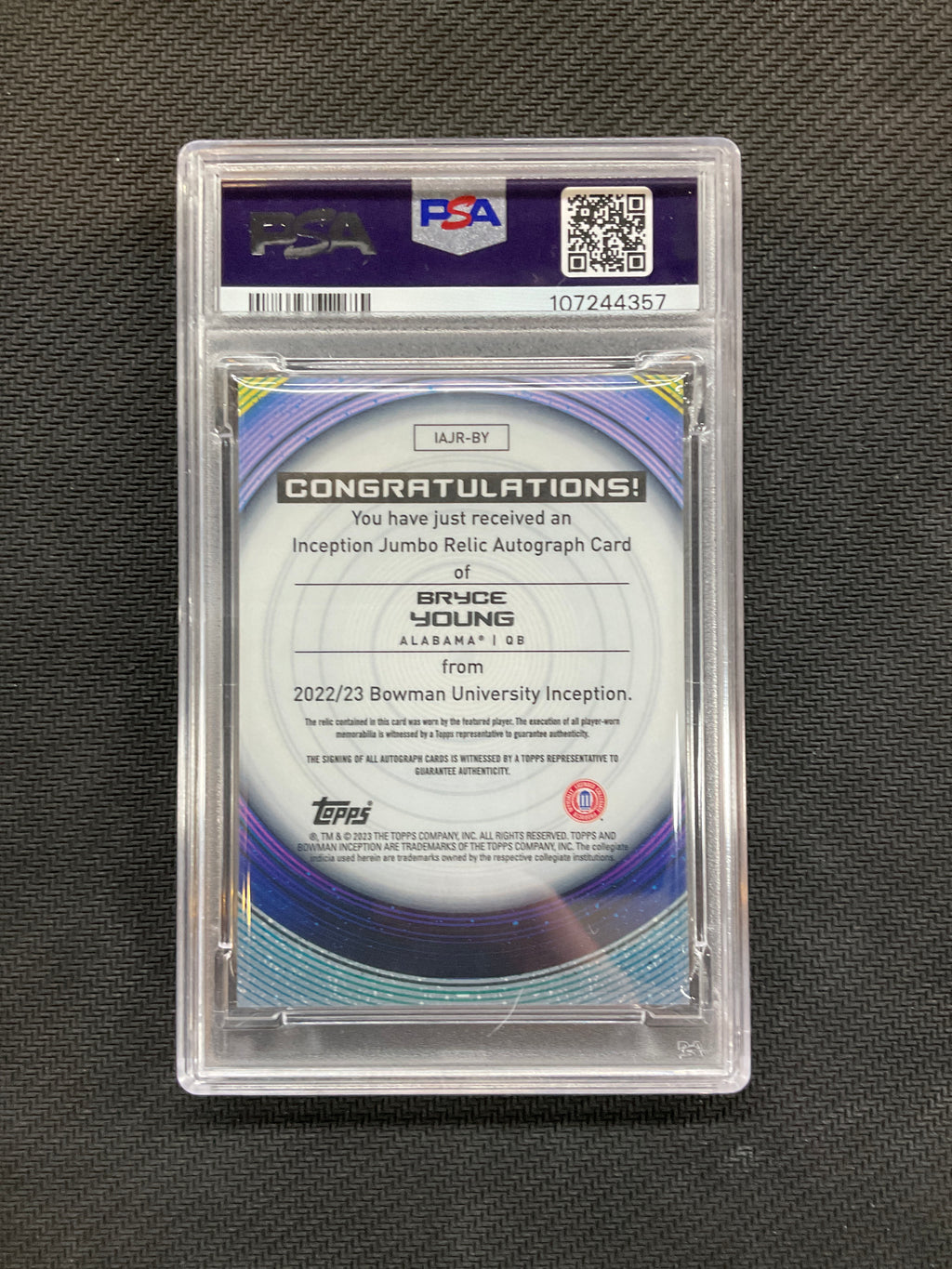 2022 Bowman U Inception Bryce Young Patch Auto /199 PSA 8 Alabama 357