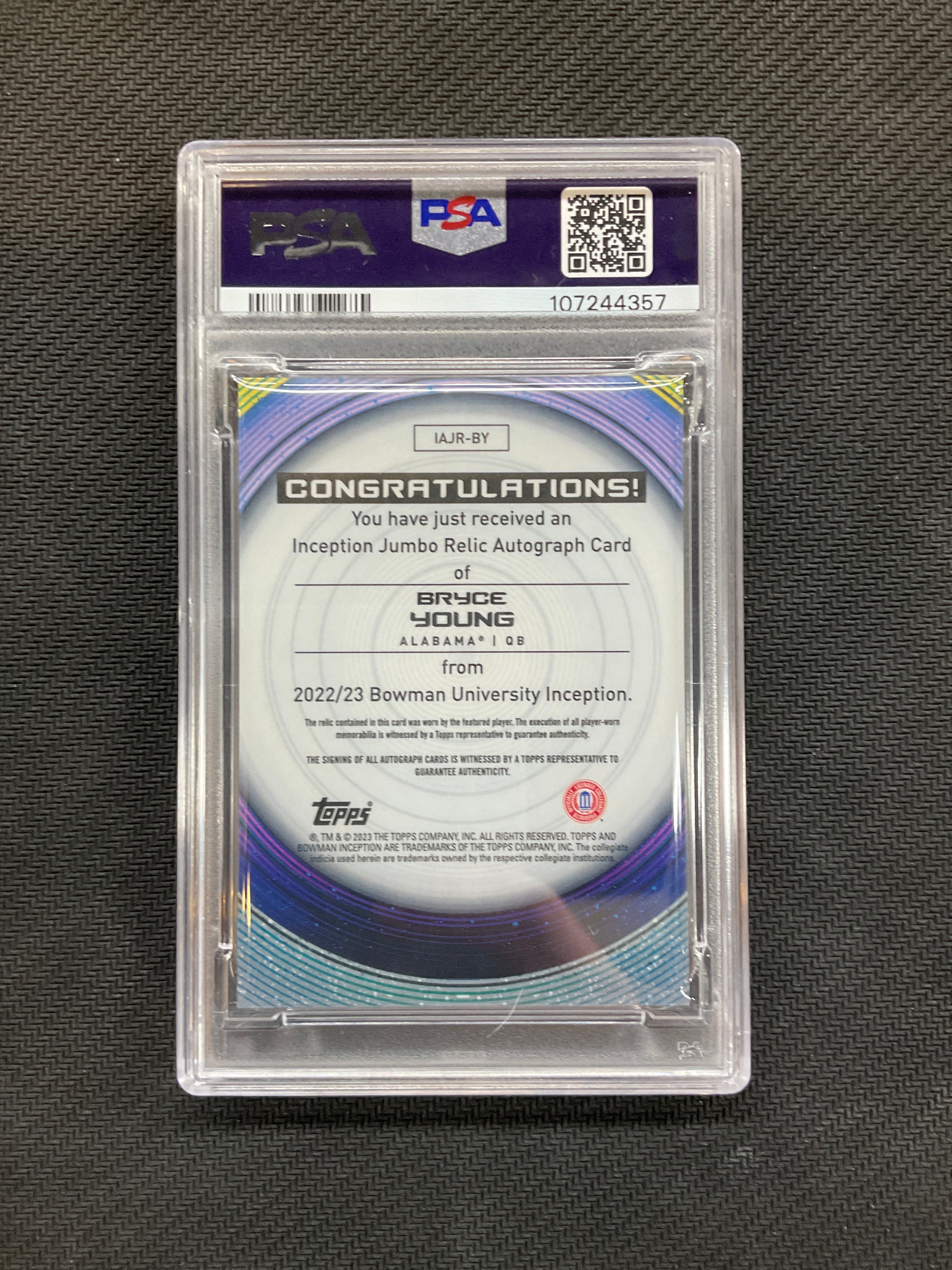 2022 Bowman U Inception Bryce Young Patch Auto /199 PSA 8 Alabama 357