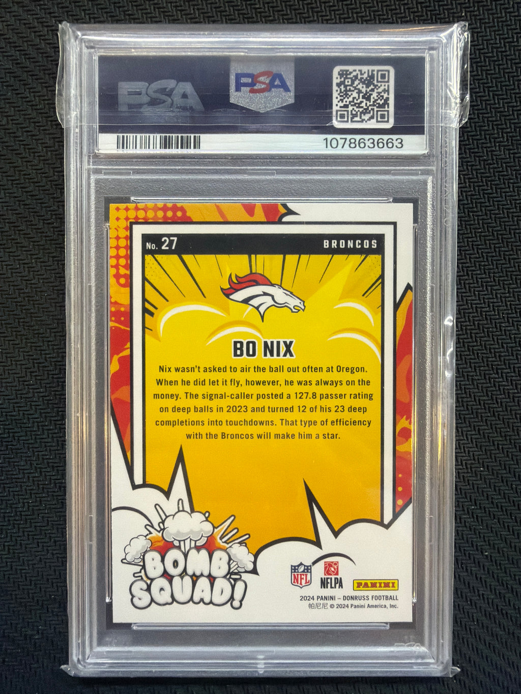 2024 Donruss Bo Nix Bomb Squad #27 PSA 10 Broncos