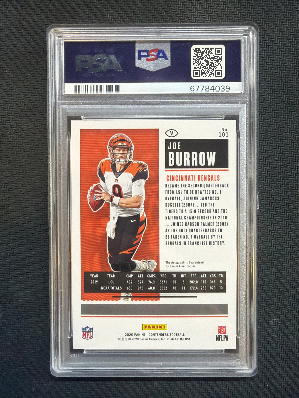 2020 Panini Contenders Joe Burrow Variation Rookie Auto PSA 10 Auto 10