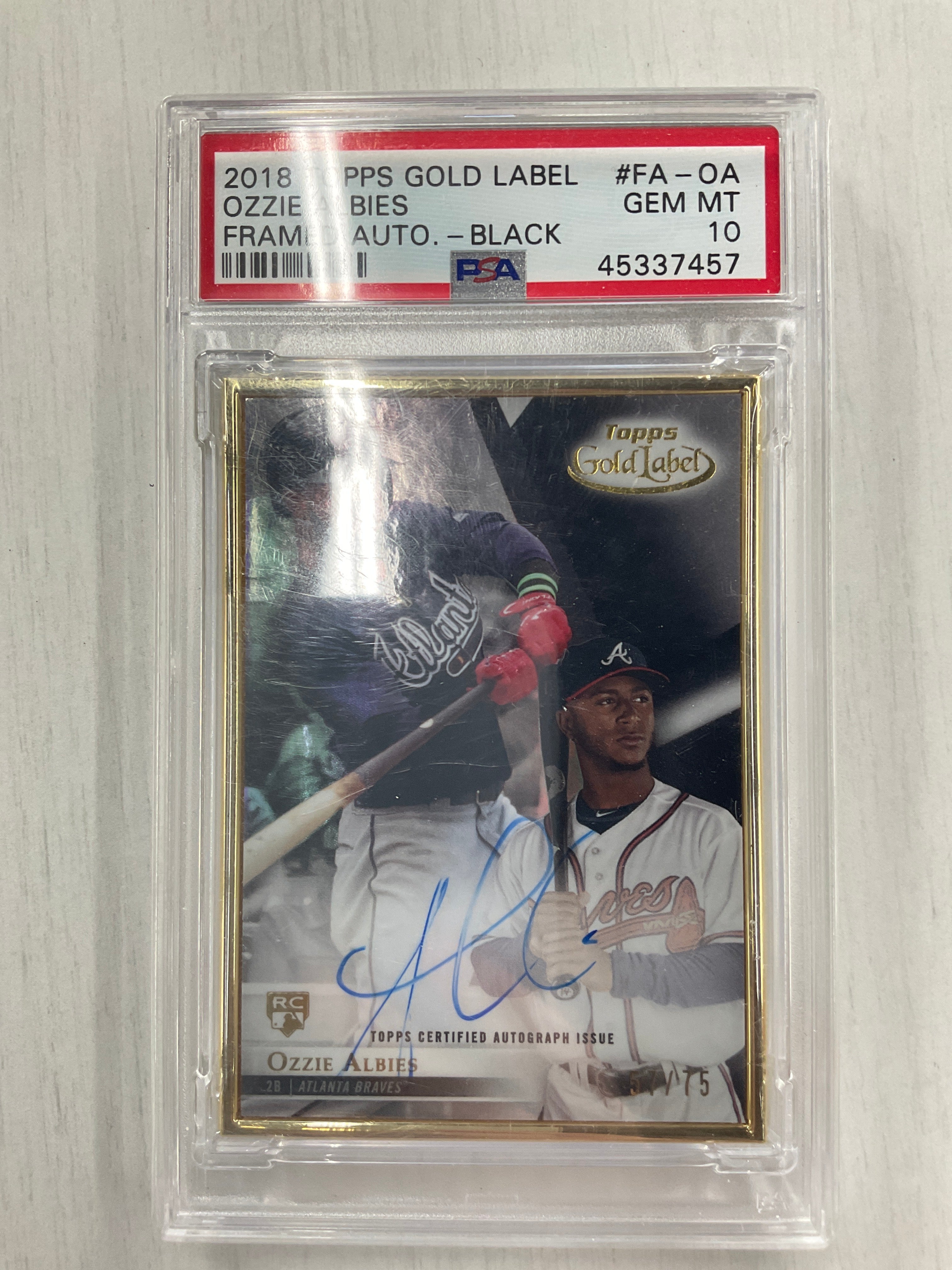2018 Topps Gold Label Ozzie Albies Auto /75 Braves PSA 10