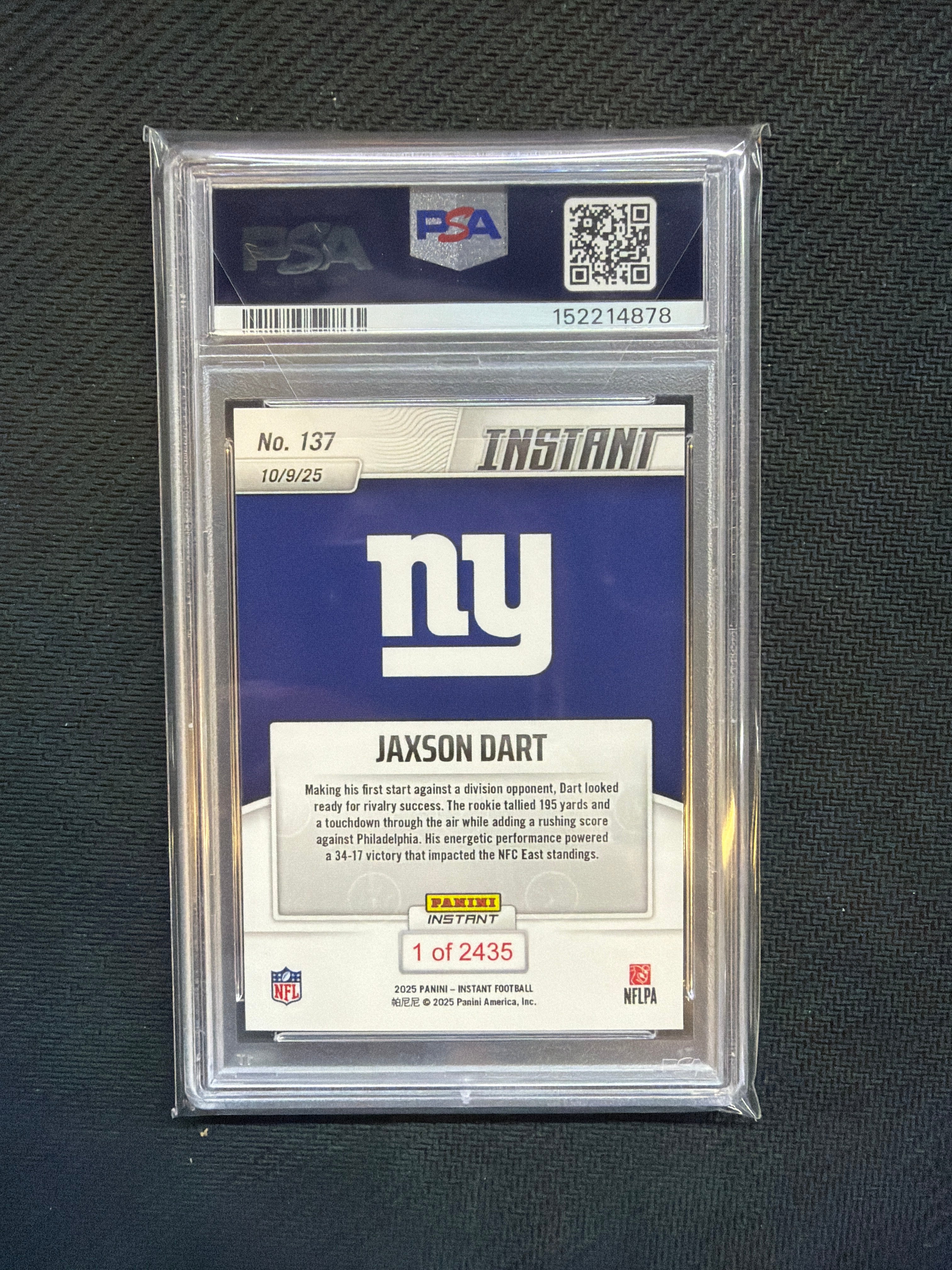 2025 Panini Instant NFL Jaxson Dart PSA 10 878