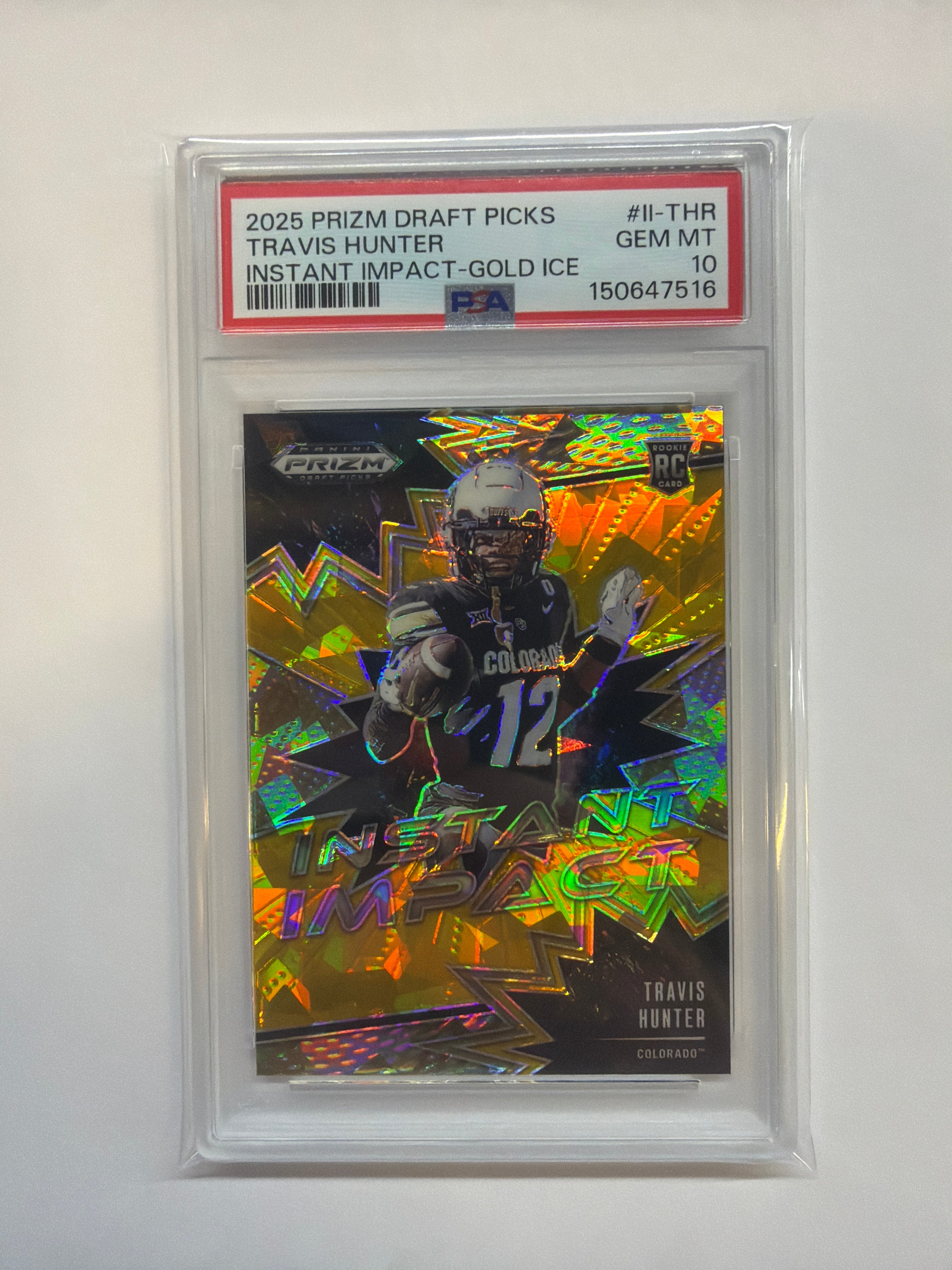 2025 Prizm Draft Picks Travis Hunter Impact Gold Ice Rookie PSA 10