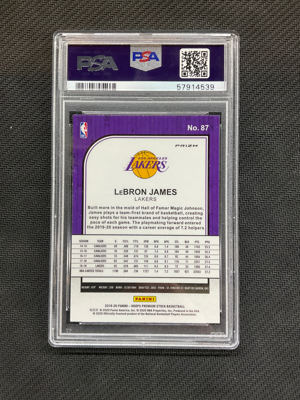 2019 Hoops Premium Stock LeBron James Pulsar PSA 10 539
