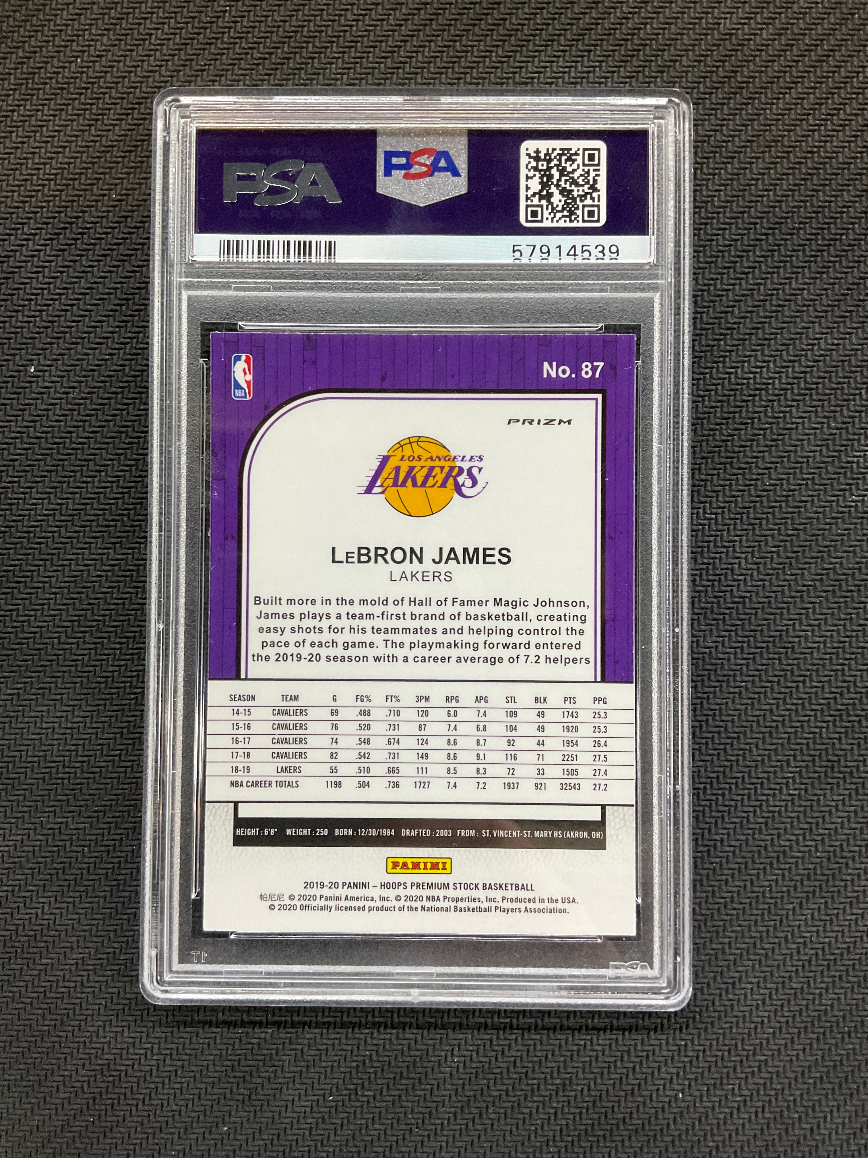 2019 Hoops Premium Stock LeBron James Pulsar PSA 10 539