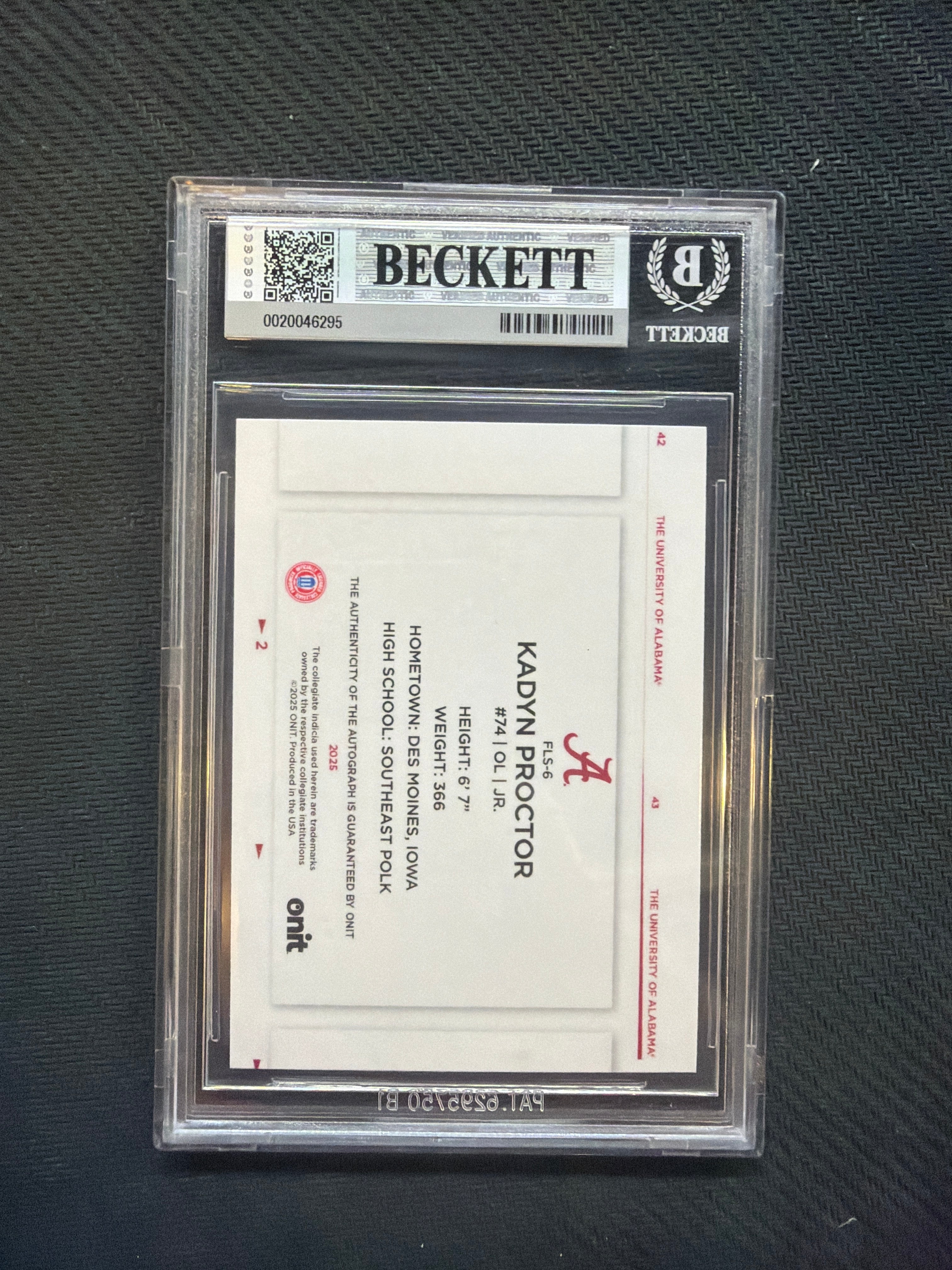 2025 Onit Alabama Kadyn Proctor Film Signature Auto /15 BGS 7 Alabama