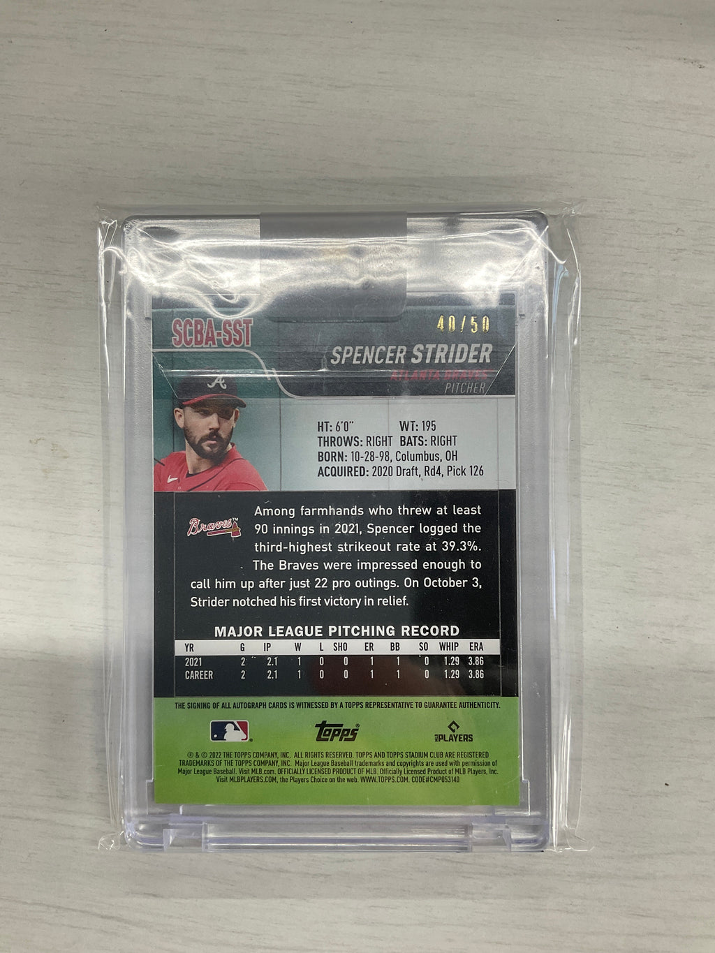 2022 Topps Stadium Club Spencer Strider Red Auto /50 Braves