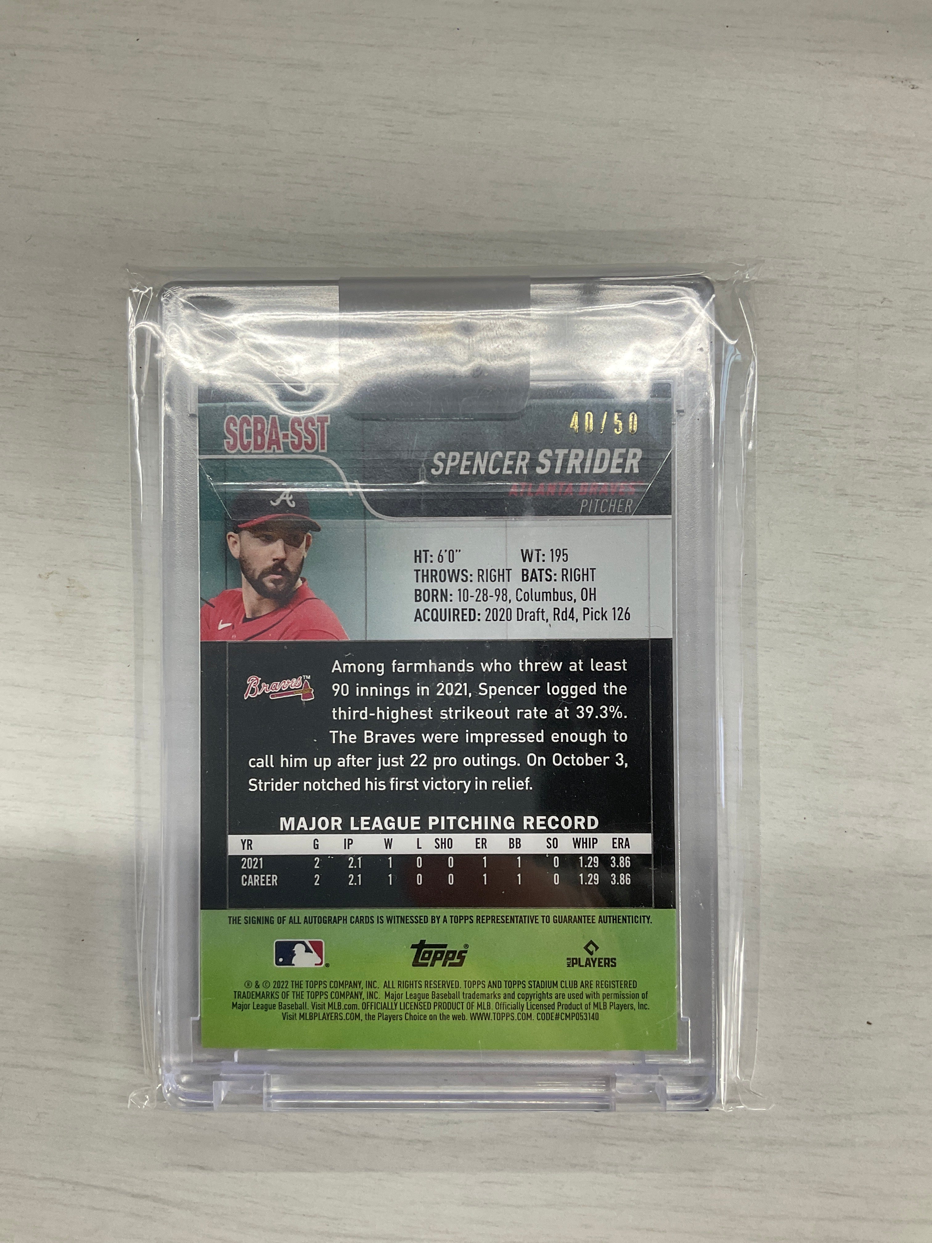 2022 Topps Stadium Club Spencer Strider Red Auto /50 Braves