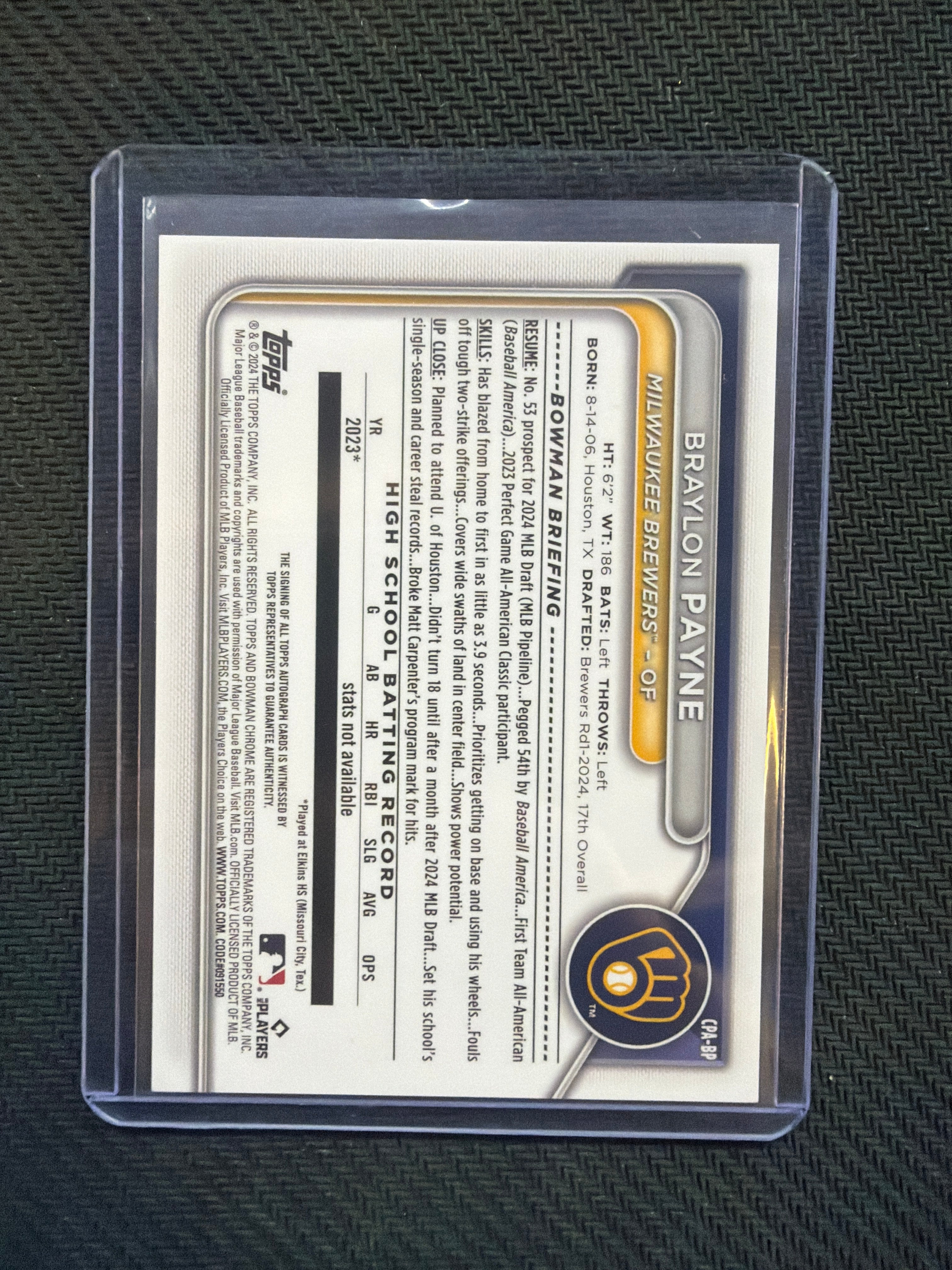 2024 Bowman Chrome Braylon Payne True Blue 1st Auto /150