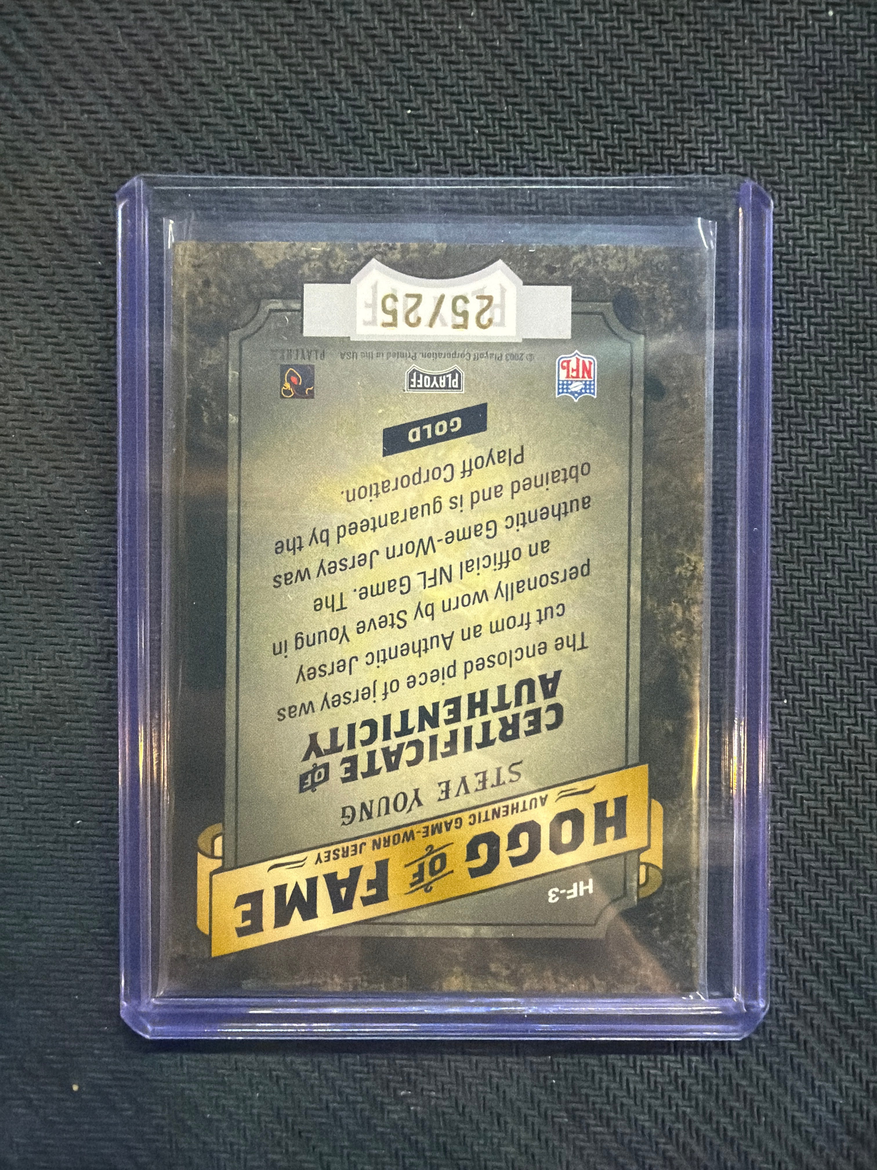 2003 Playoff Steve Young Hogg Of Fame Jersey /25 GAME USED