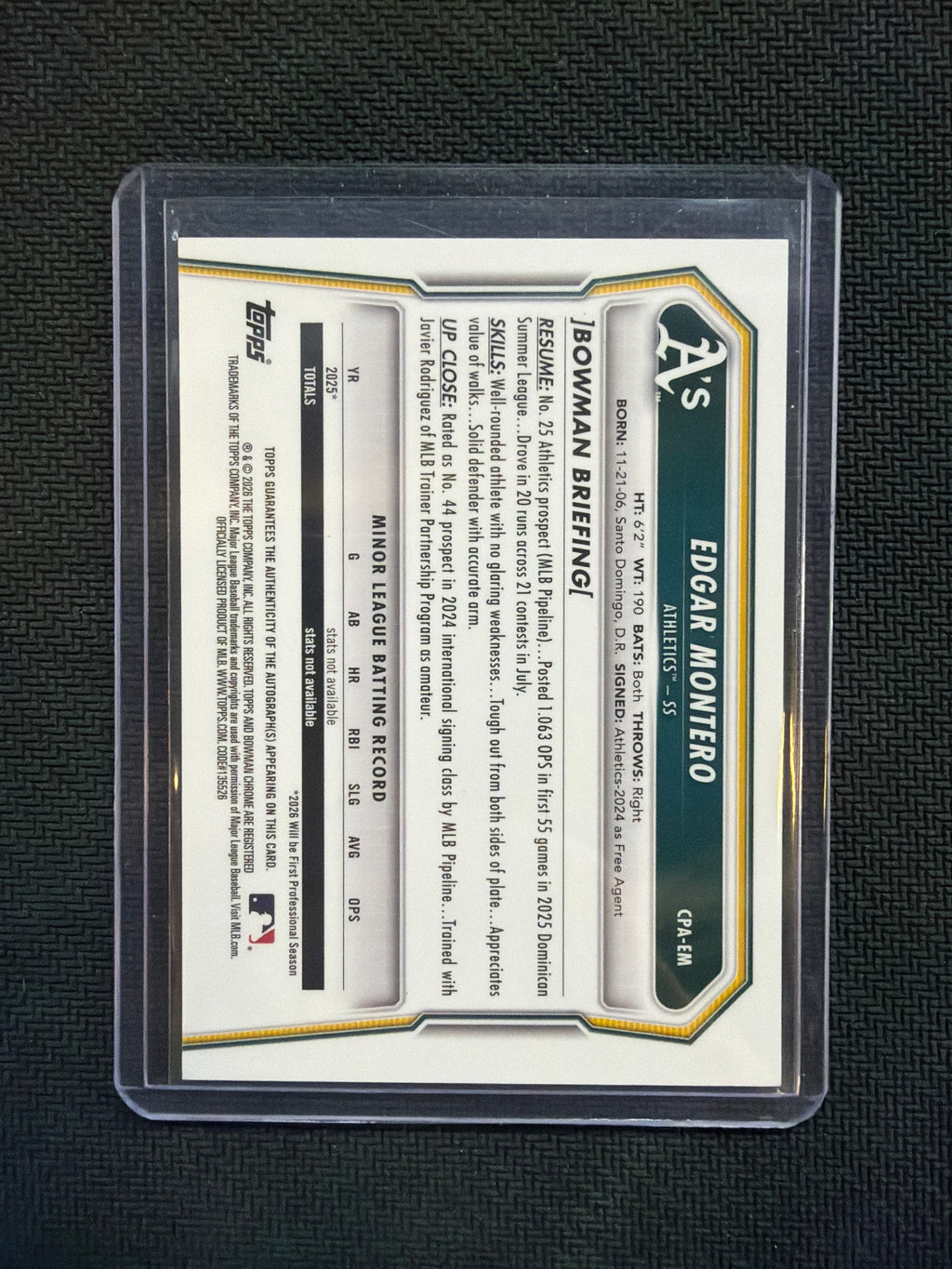 2026 Bowman Chrome Edgar Montero True Yellow 1st Auto /75