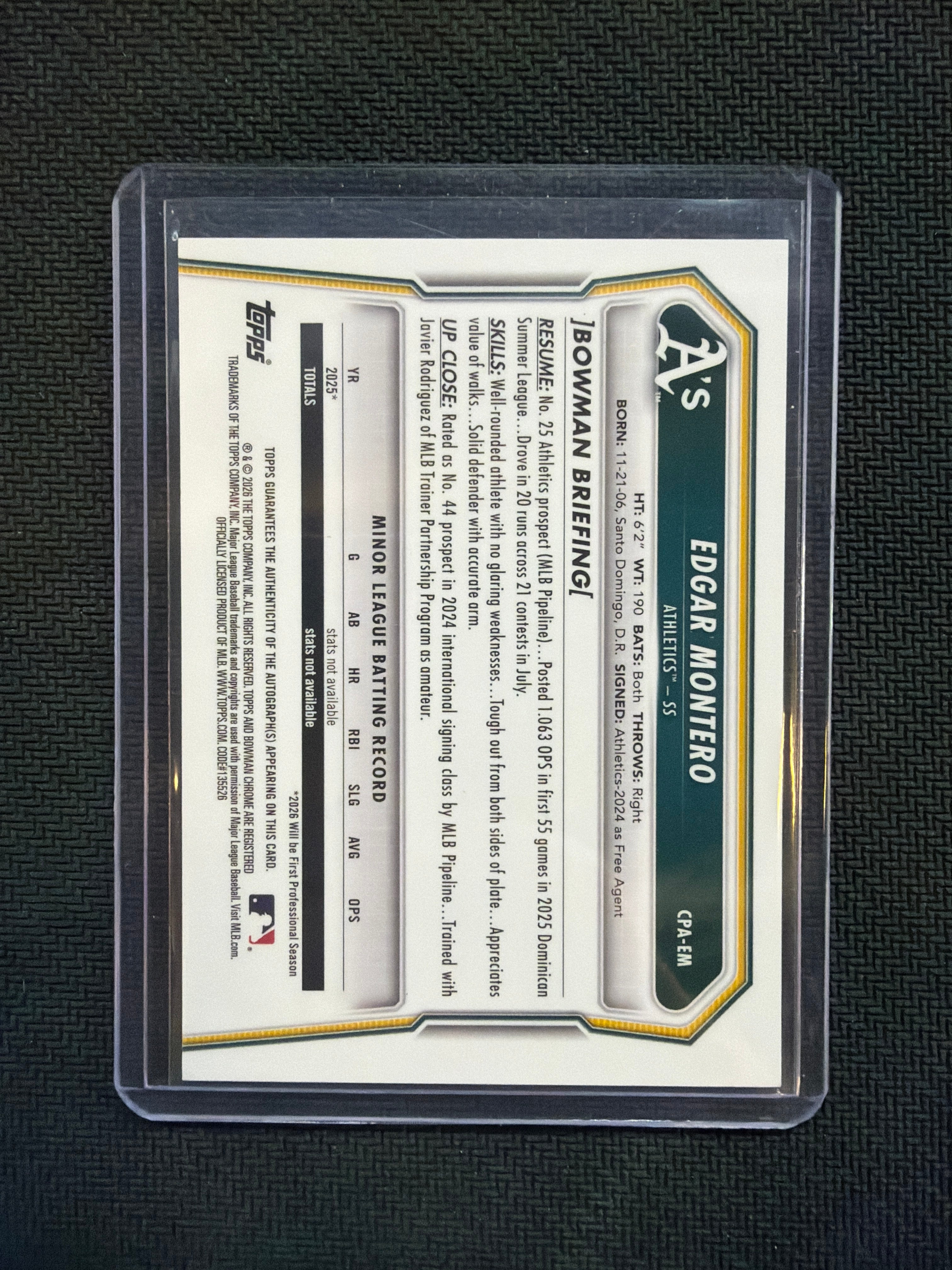 2026 Bowman Chrome Edgar Montero True Yellow 1st Auto /75