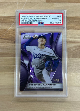 2025 Topps Chrome Black Yoshinobu Yamamoto /75 Purple PSA 10