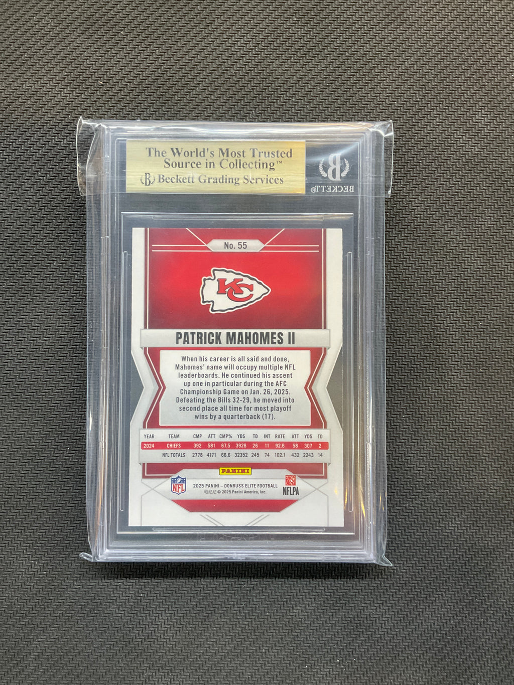 2025 Donruss Elite Patrick Mahomes II BGS 9.5 Cheifs
