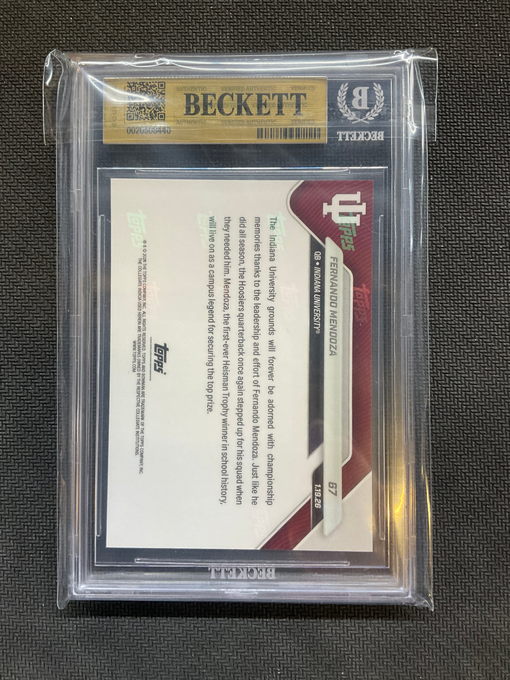 2025 Bowman U Now #67 Fernando Mendoza BGS 9.5 440 Indiana