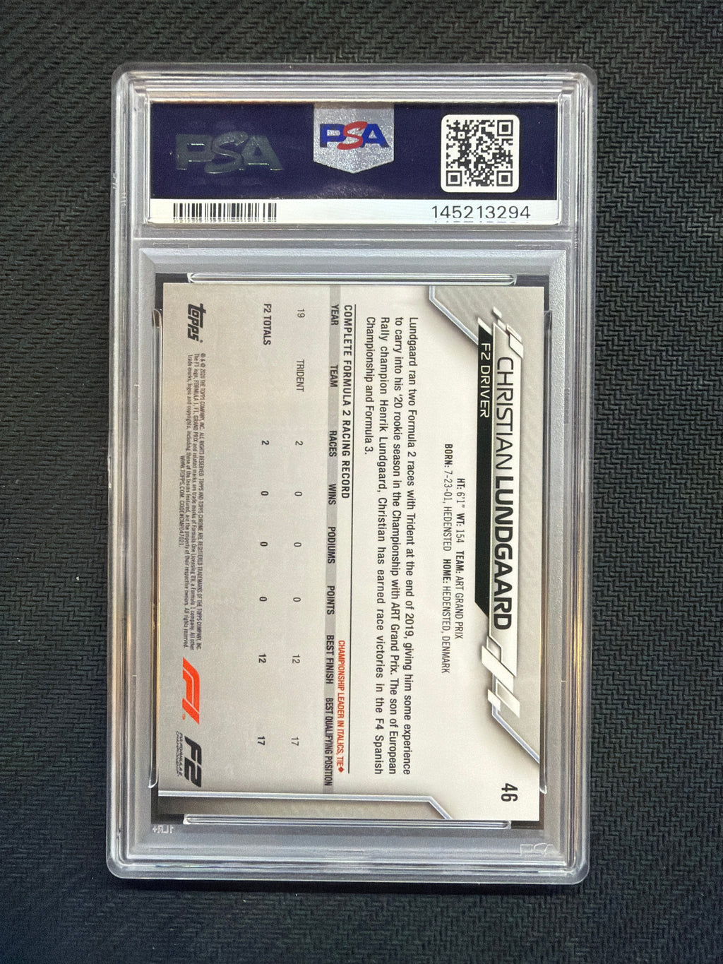 2020 Topps Chrome F1 Sapphire Christian Lundgaard #46 Rookie PSA 7