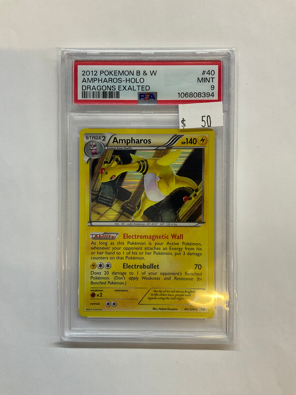 2012 Pokemon Dragons Exalted Ampharos Holo 40 PSA 9