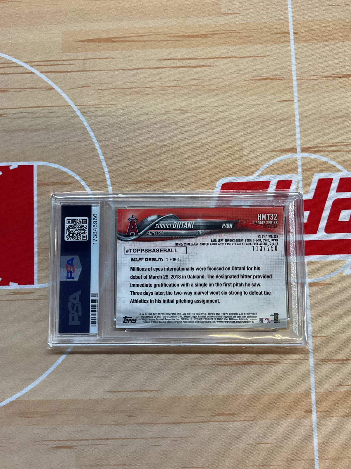 2018 Topps Chrome Update Shohei Ohtani Rookie Refractor /250 PSA 10 966 Dodgers