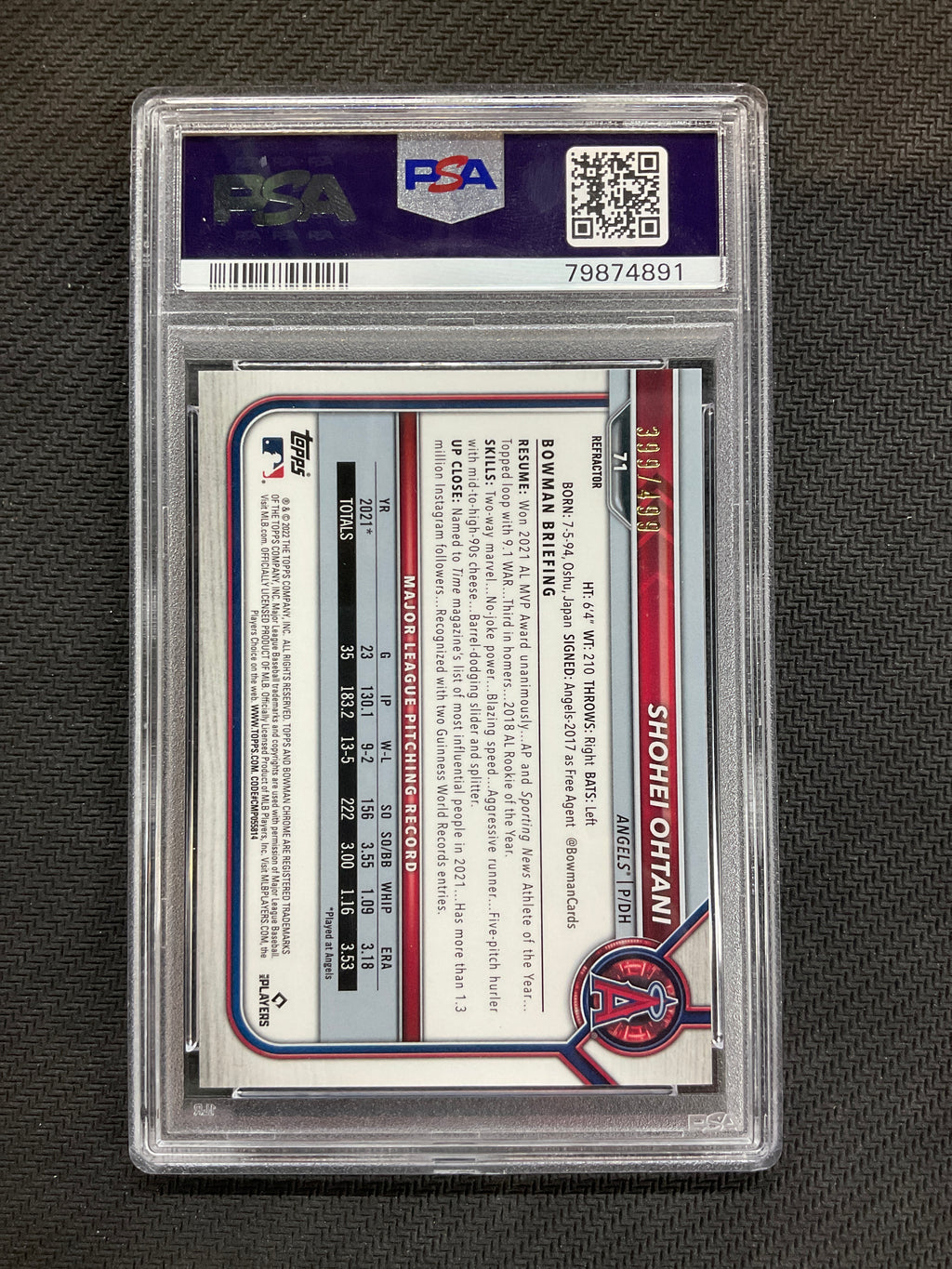 2022 Bowman Chrome Shohei Ohtani Refractor /499 PSA 10 Angels