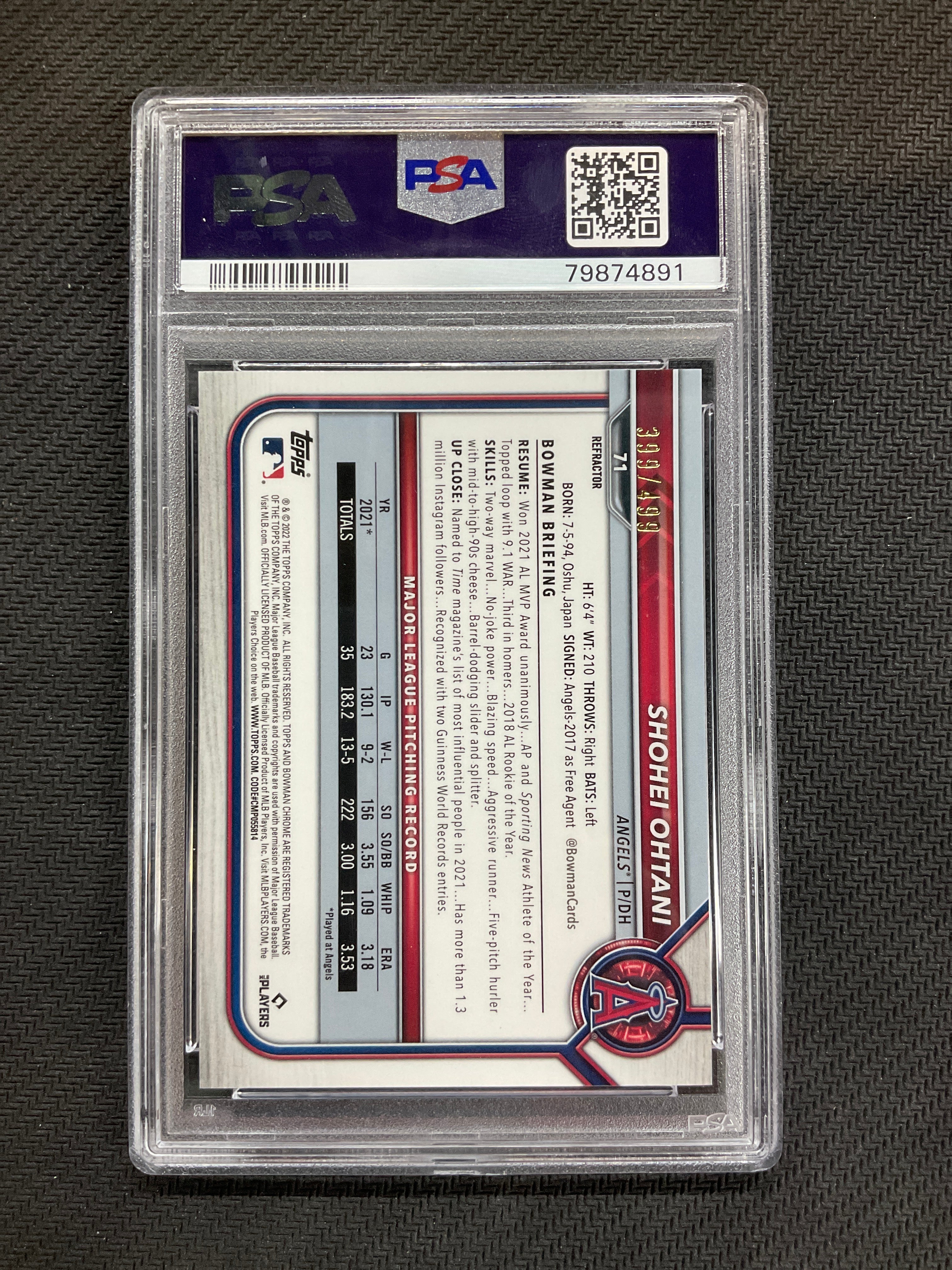 2022 Bowman Chrome Shohei Ohtani Refractor /499 PSA 10 Angels