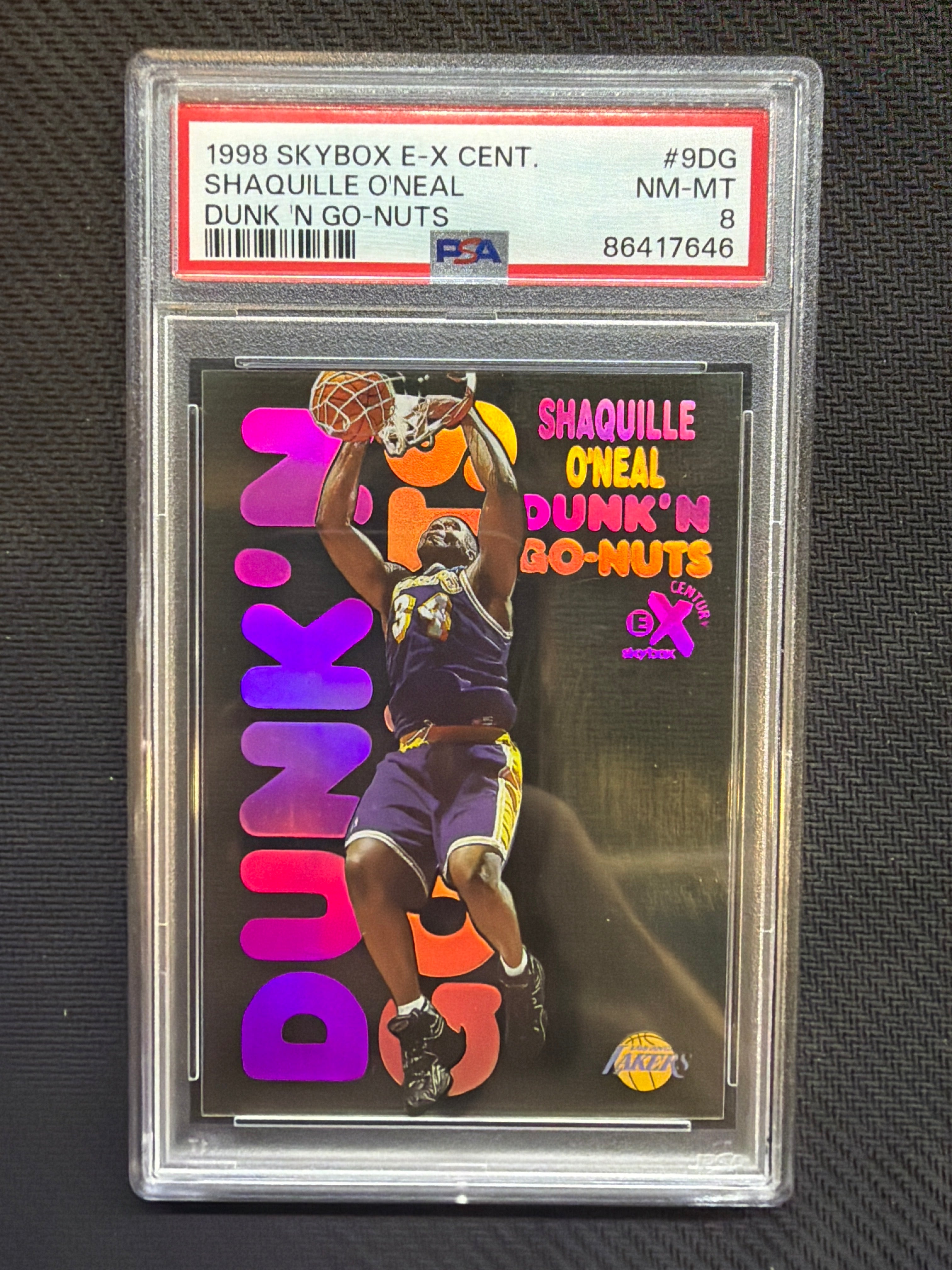 1998 Skybox E-X Century Saquille O'Neal Dunk 'N Go-Nuts #9DG PSA 8 Lakers