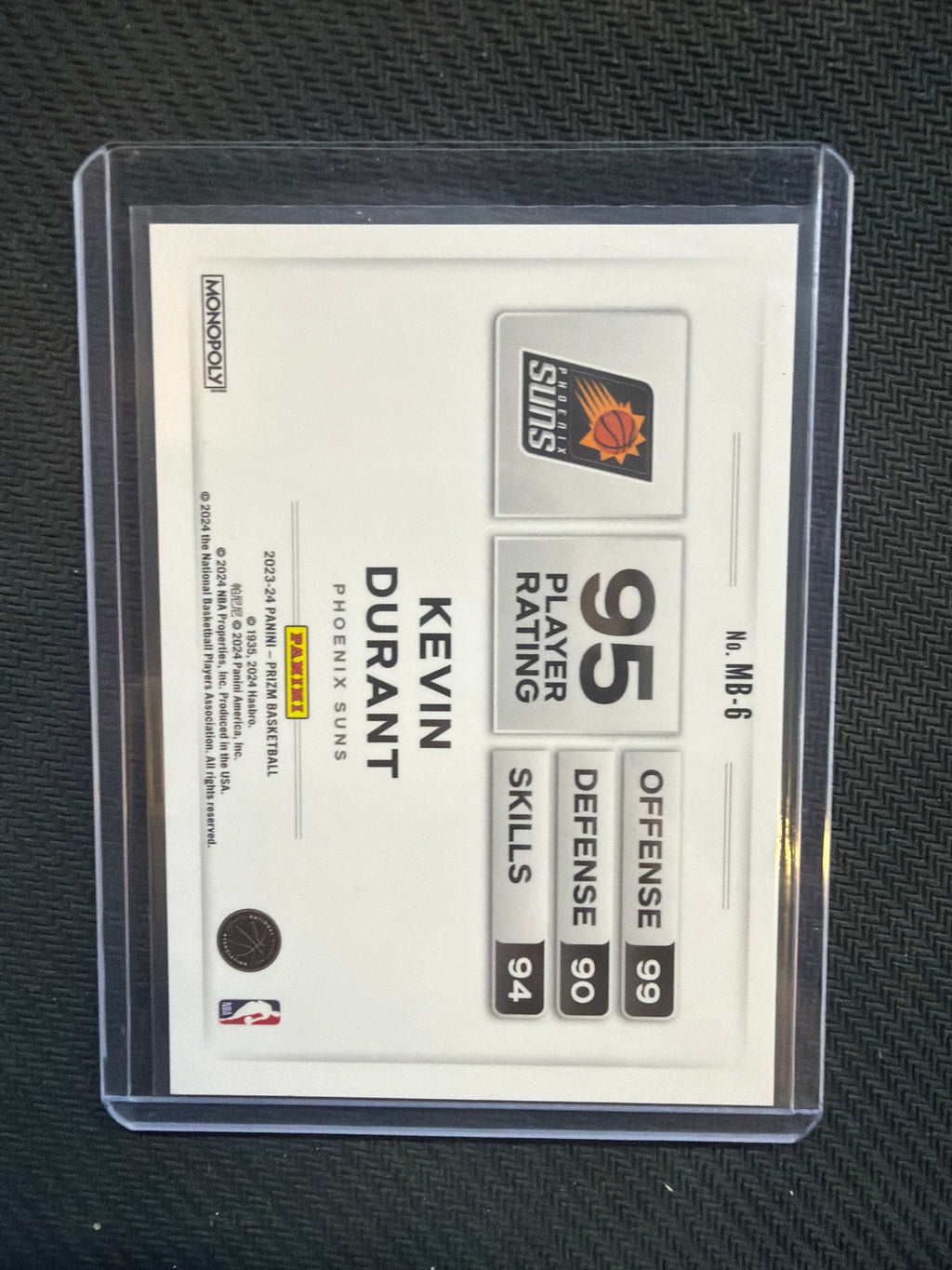 2023-24 Panini Prizm Basketball Kevin Durant Monopoly Color Blast #MB-6 Suns