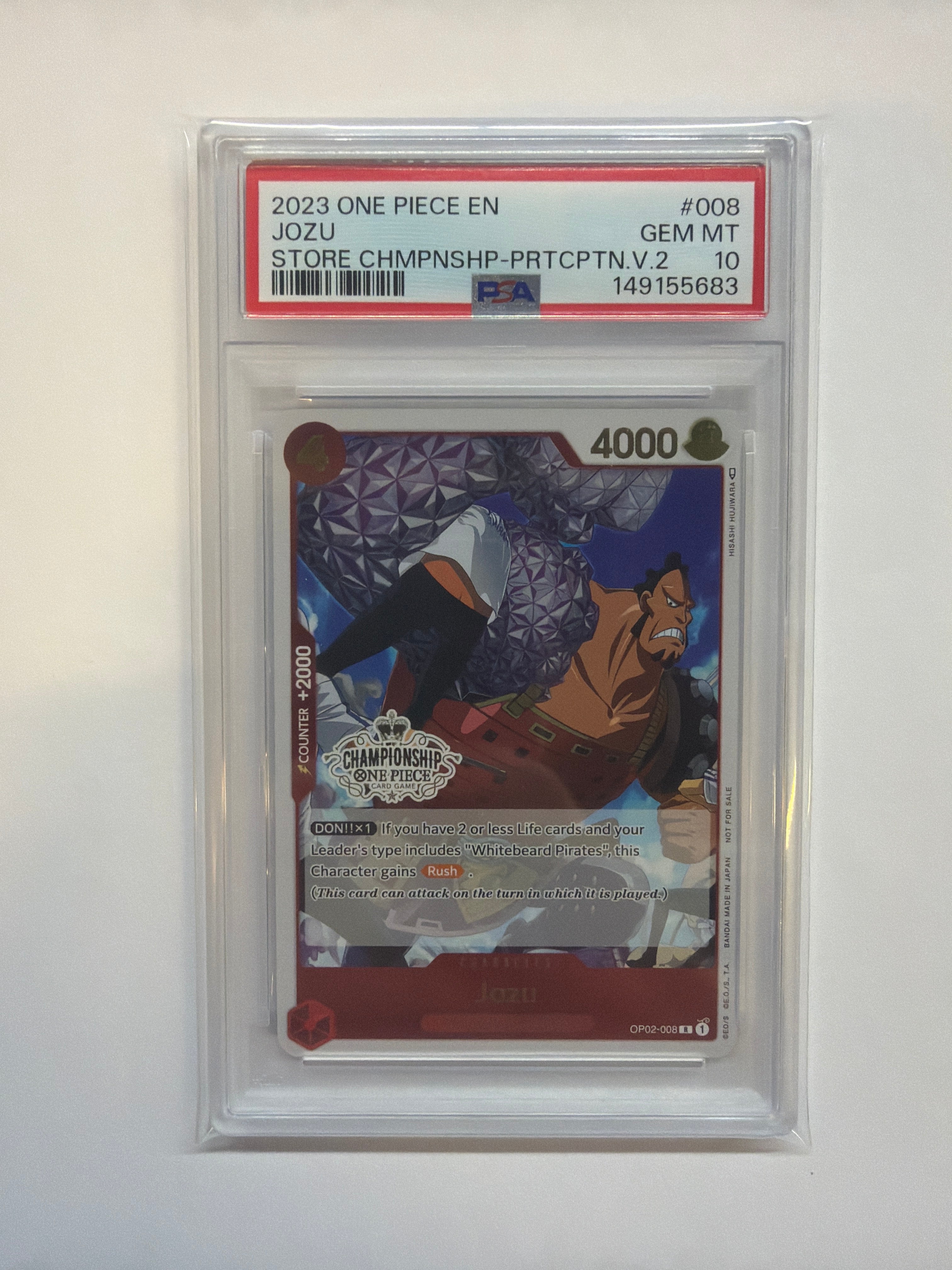 2023 ONE PIECE PROMOS STORE CHAMPIONSHIP-PARTICIPATION VOL.2 #008 JOZU PSA 10 683