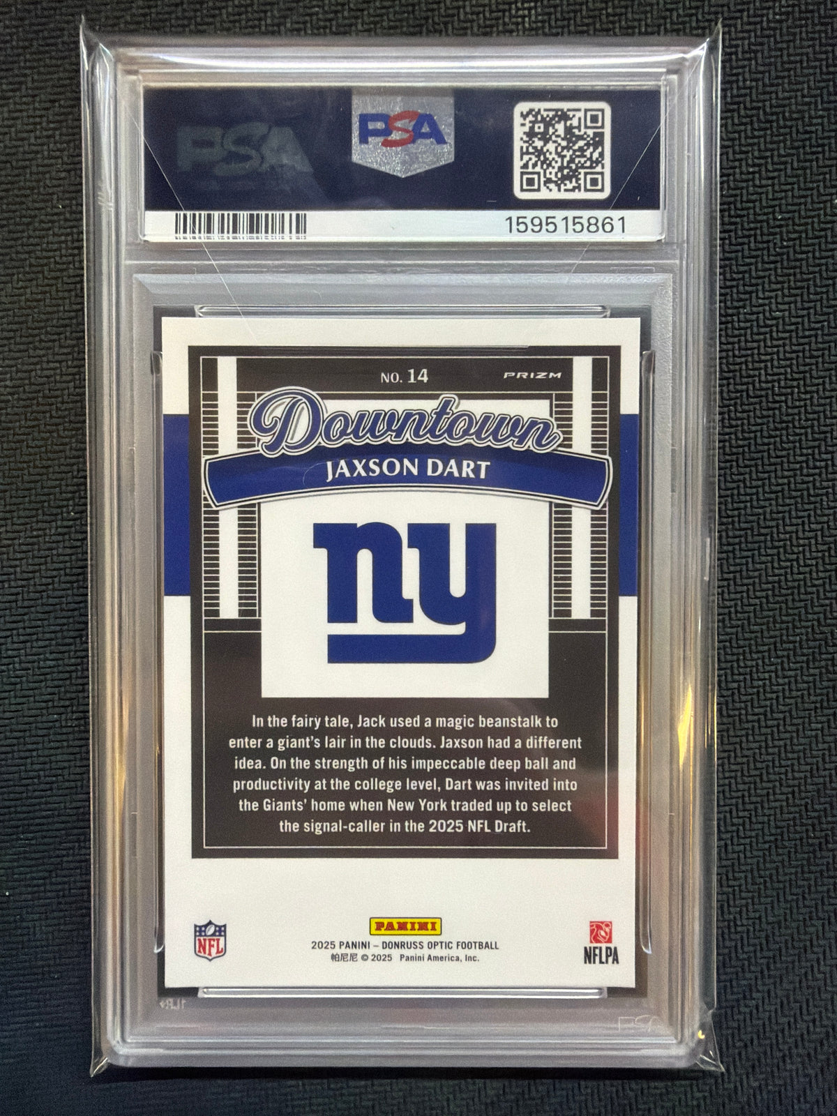 2025 Donruss Optic Jaxson Dart Downtown #14 PSA 10 Giants