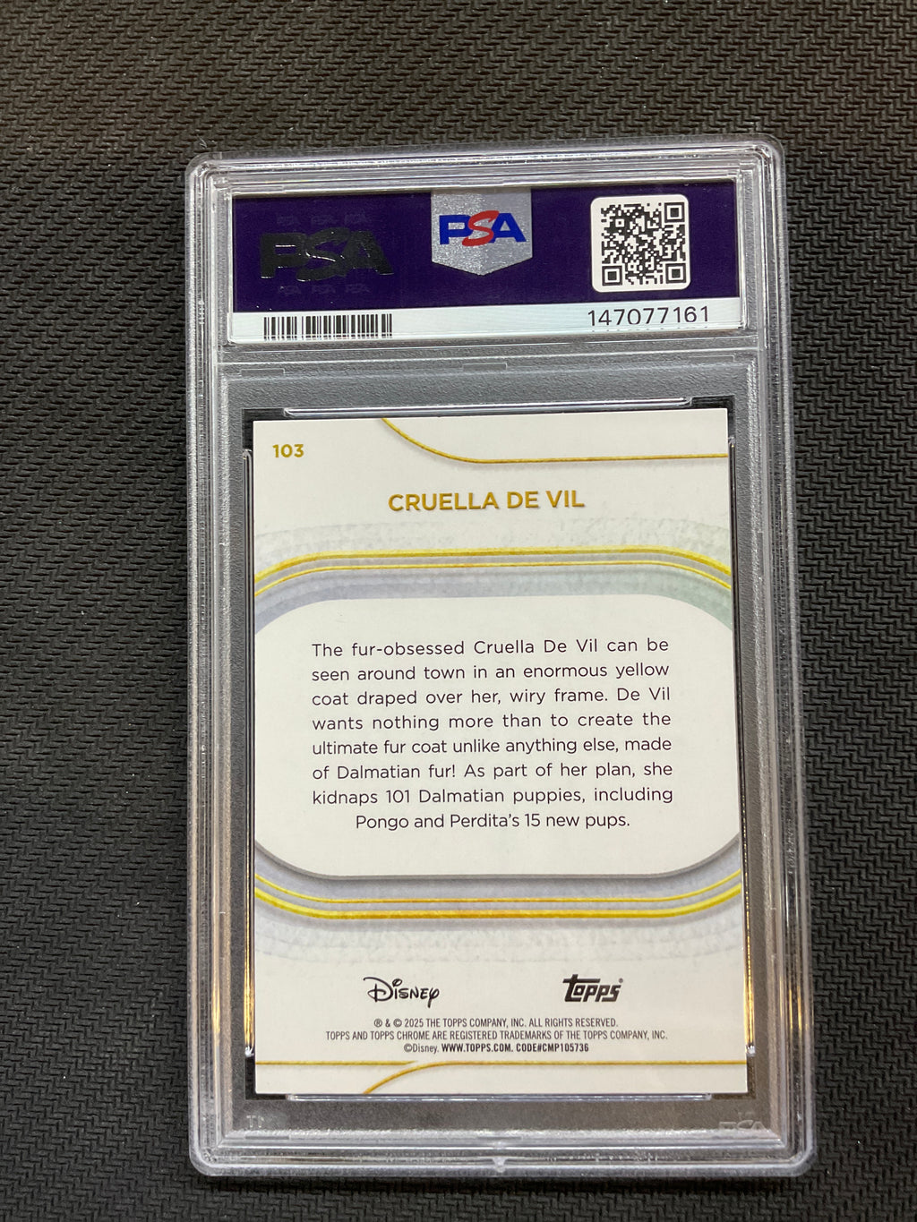 2025 Topps Chrome Disney Sapphire Cruella De Vil PSA 10 161