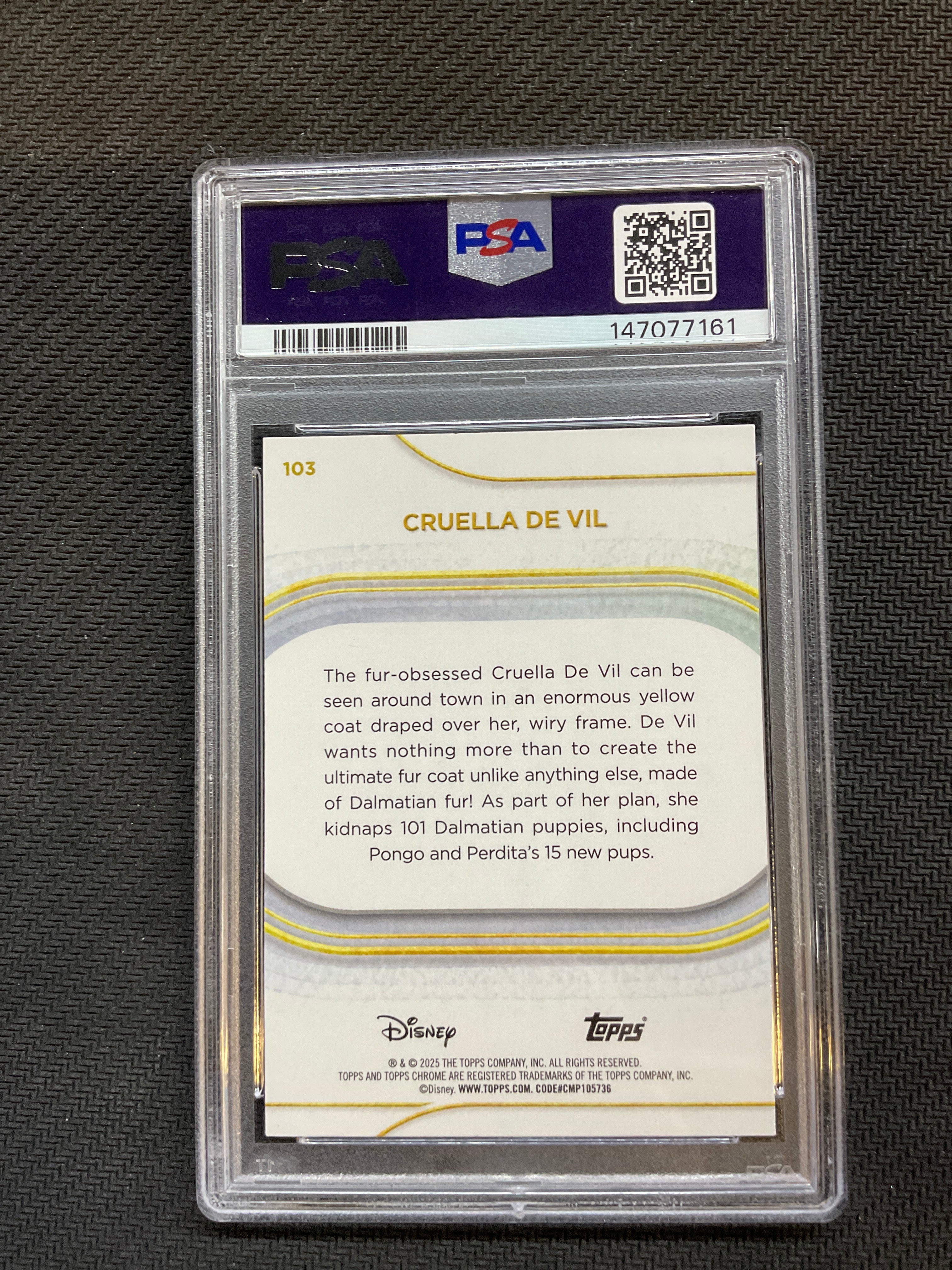 2025 Topps Chrome Disney Sapphire Cruella De Vil PSA 10 161